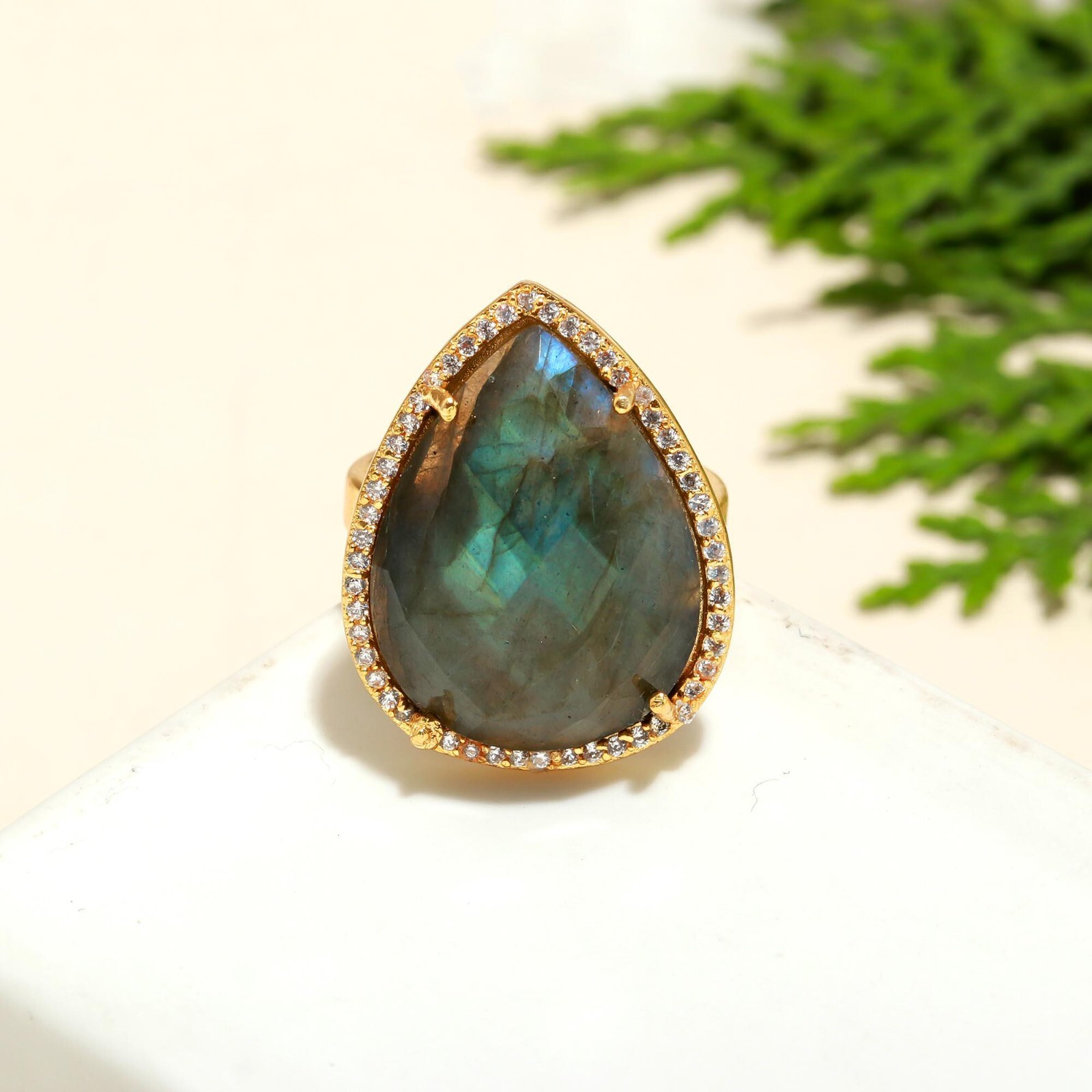 Natural Labradorite Zircon Gemstone Handmade 925 Sterling Silver Ring For Women