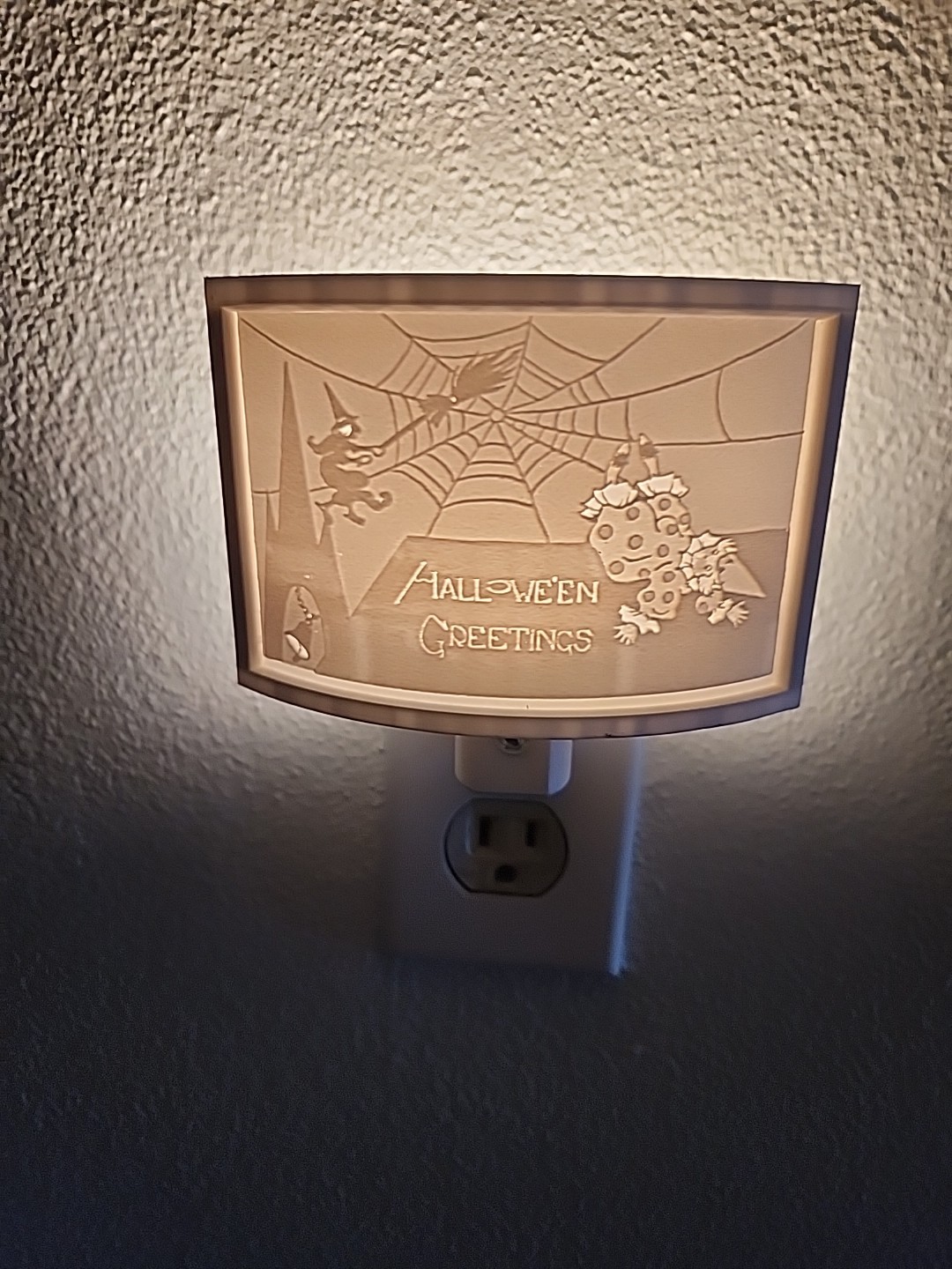 3D Printed Vintage Halloween Greetings Post Card Inspired Lithophane Night Light
