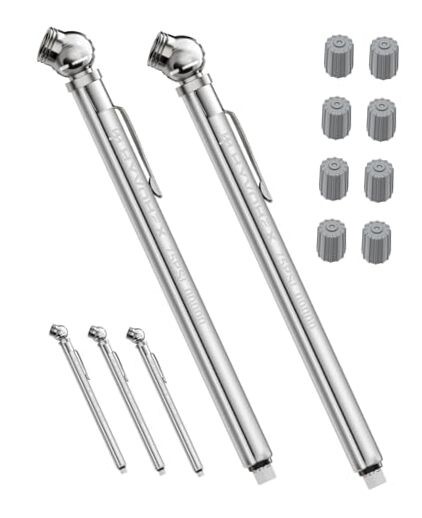 Pencil Tire Pressure Gauge Pack with Valve Caps, Stainless Steel Body Tire 2