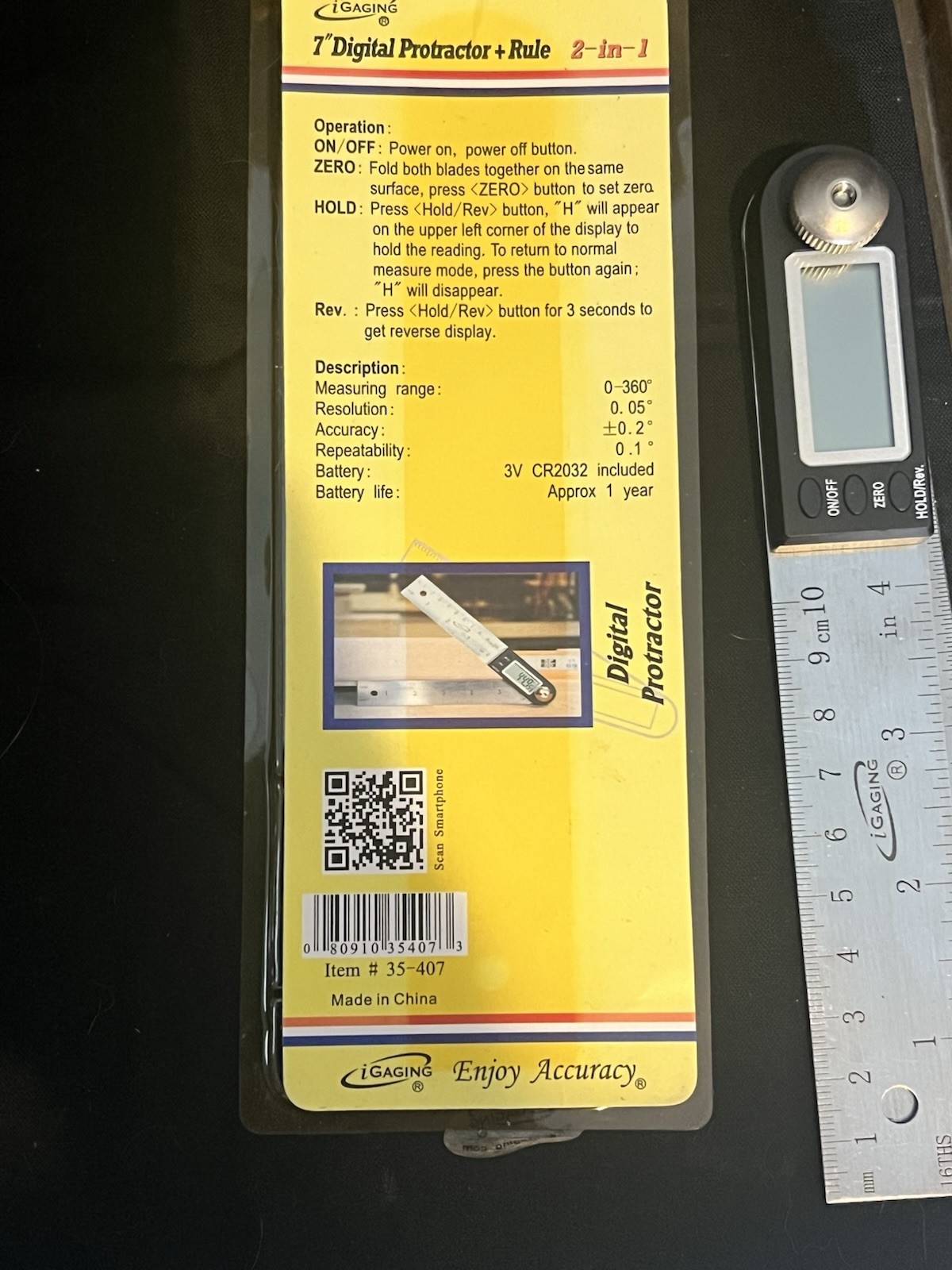 iGaging 360 Degrees Digital Protractor 7" 2 in 1