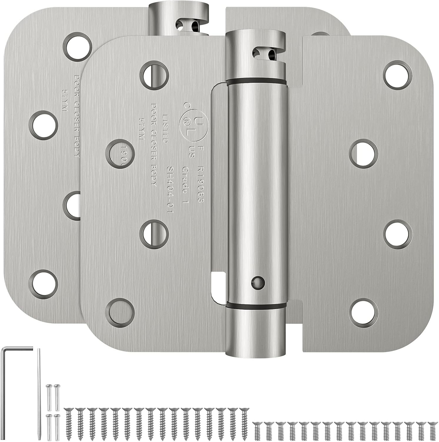 HOSOM 2 Pack 4" Self Closing Spring Door Hinges 5/8" Radius Brushed Nickel