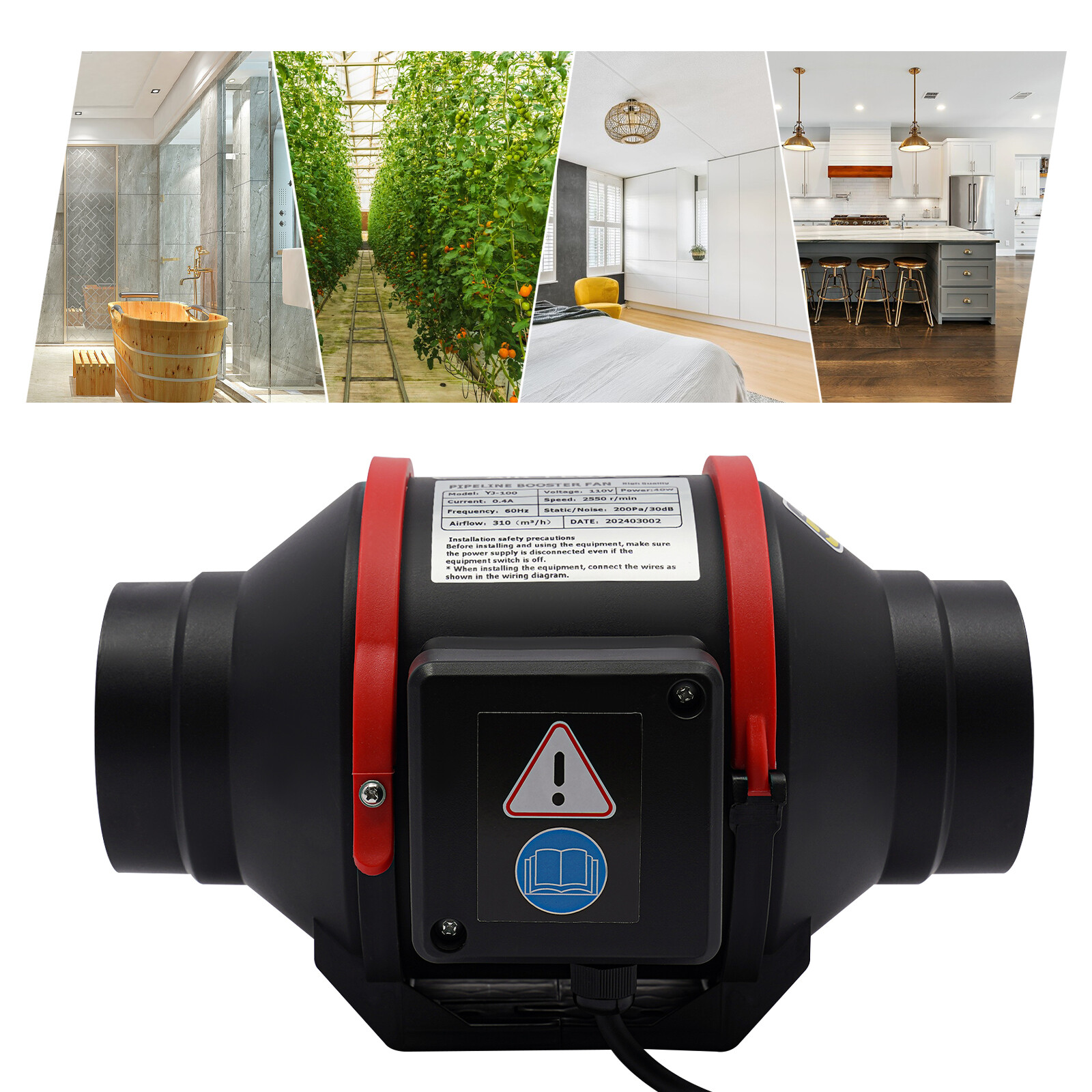 40W Exhaust Gas Pipe Fan Ventilation Fan Pipe Fan L-shaped Bracket Installation