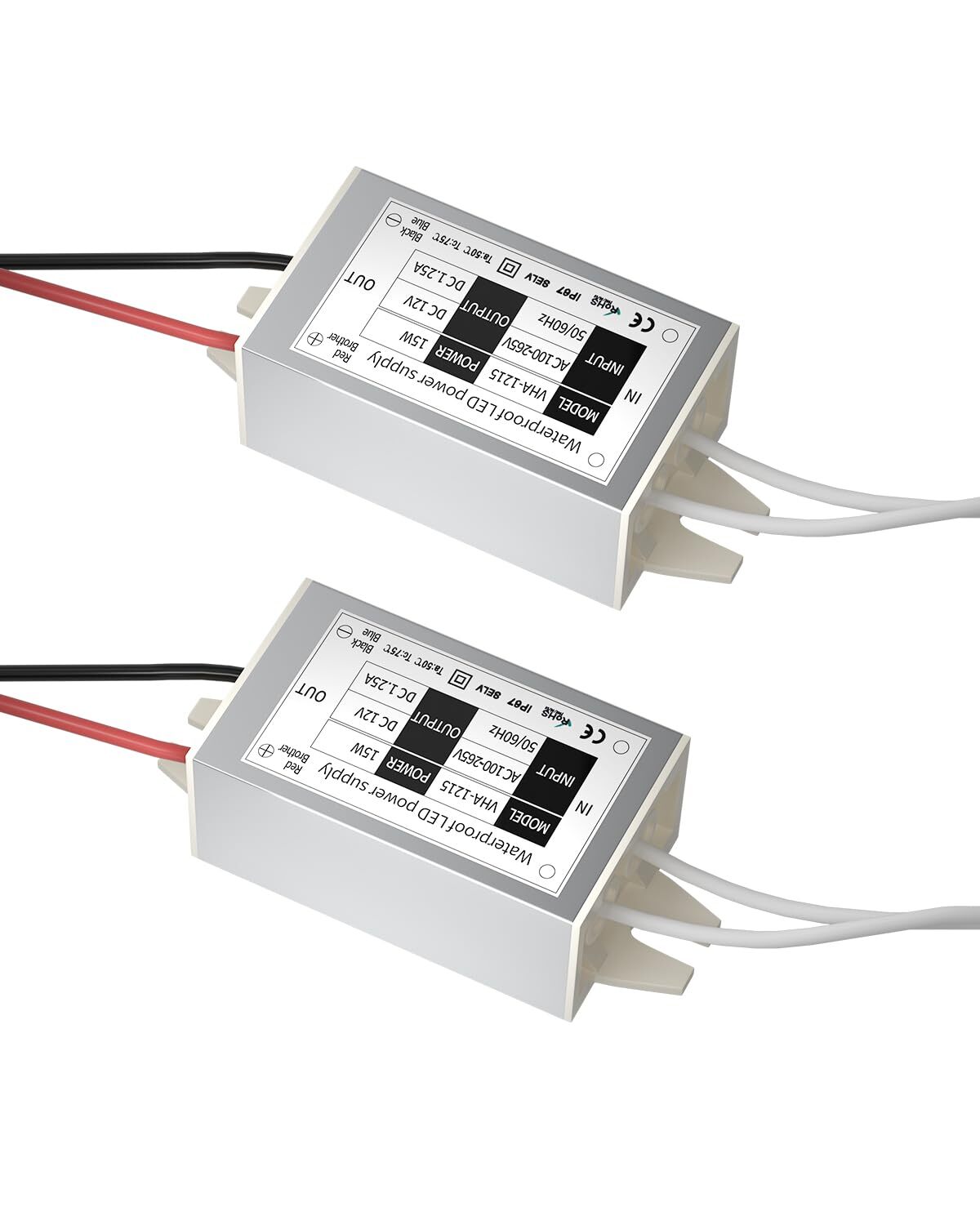 15W 2 Pack Waterproof Dc 12V Led Transformer Power Supply Adapter Ip67
