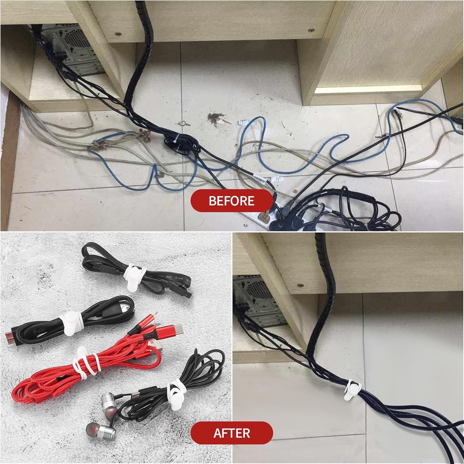 Reusable Silicone Cable Organizer Clips - 25 Pcs for Efficient Space Saving