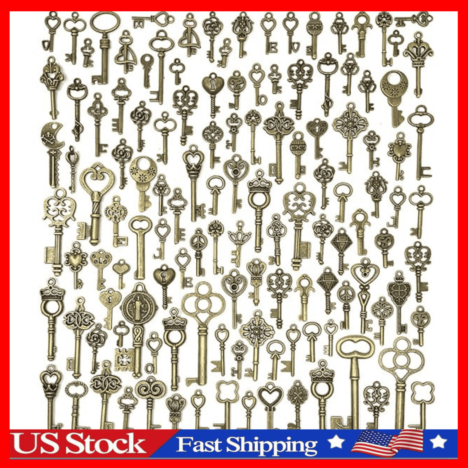 Lot Of 125 Vintage Style Antique Skeleton Furniture Cabinet Old Lock Keys Jewelr