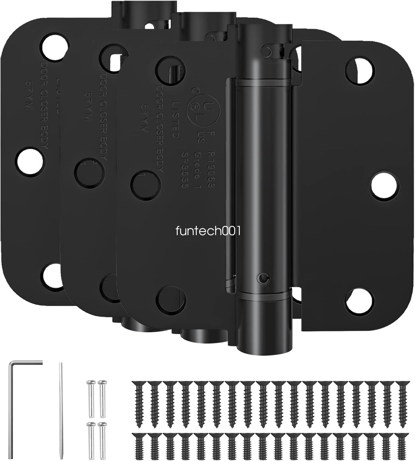 HOSOM 3 Pack 3.5" Self Closing Spring Door Hinges 5/8" Radius Matte Black