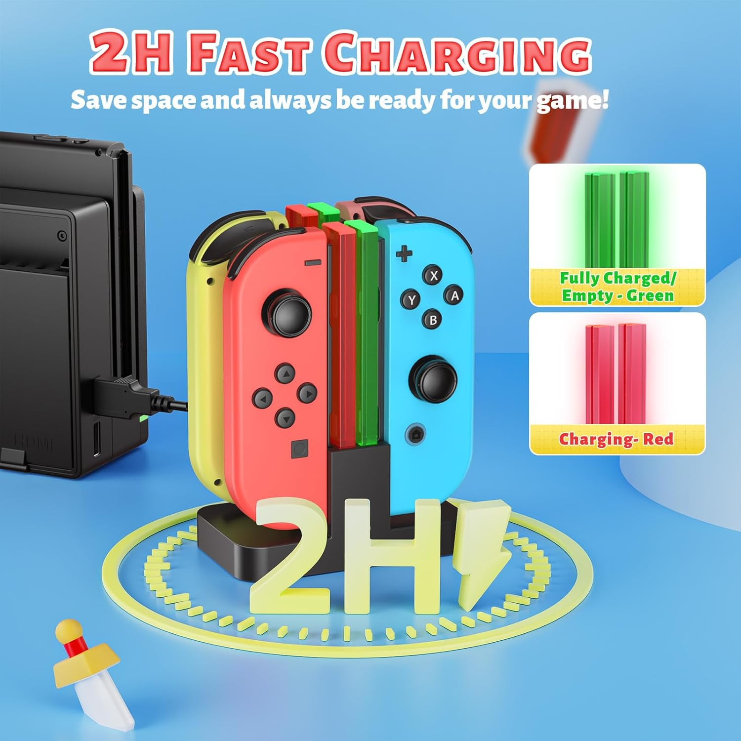 Fastsnail Charging Dock for Nintendo Switch Joy-Con & OLED with LED Indicator