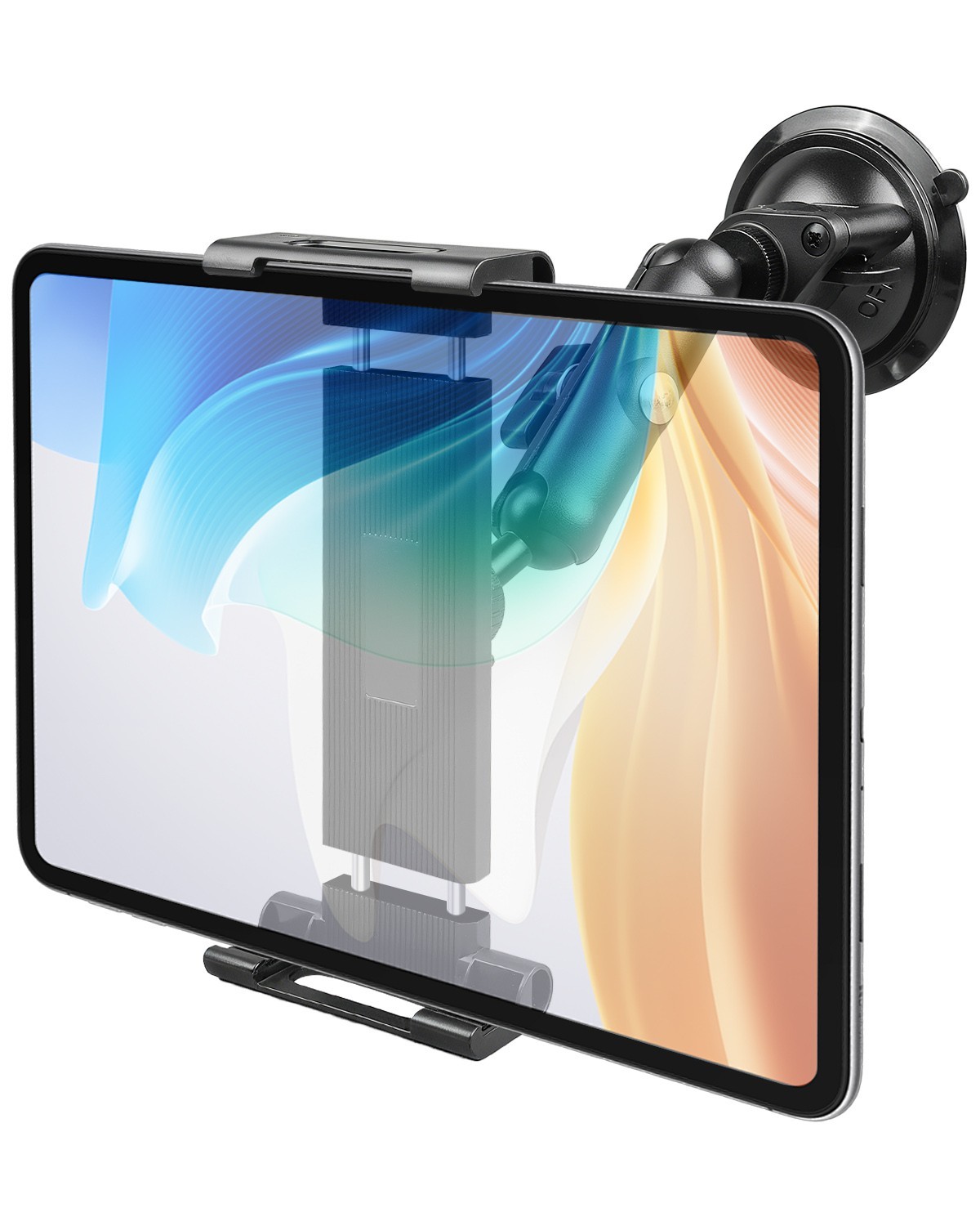 Aluminum Tablet Mount w/Suction Cup & Dual Ball 360° Swivel, 6.3-10.8", Fit Truc