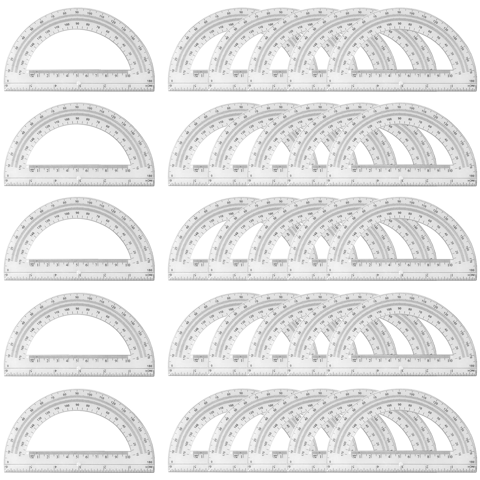 30PCS Clear Plastic Student Math Protractor 6-Inch Long 180 Degree for Angle ...