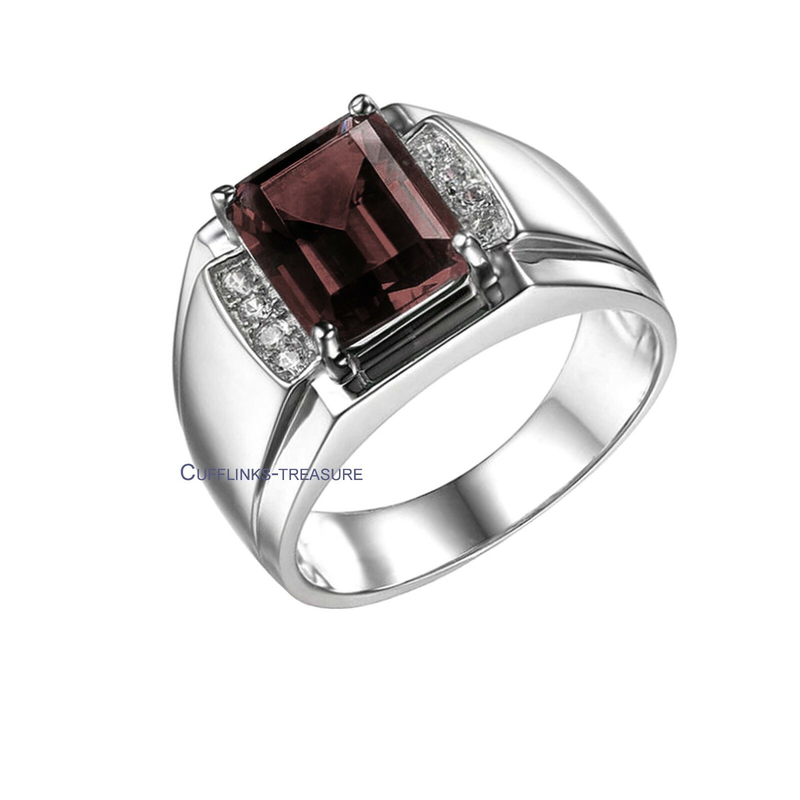 Natural Smoky Quartz  & CZ Gemstones with 925 Sterling Silver Ring for Men's #95