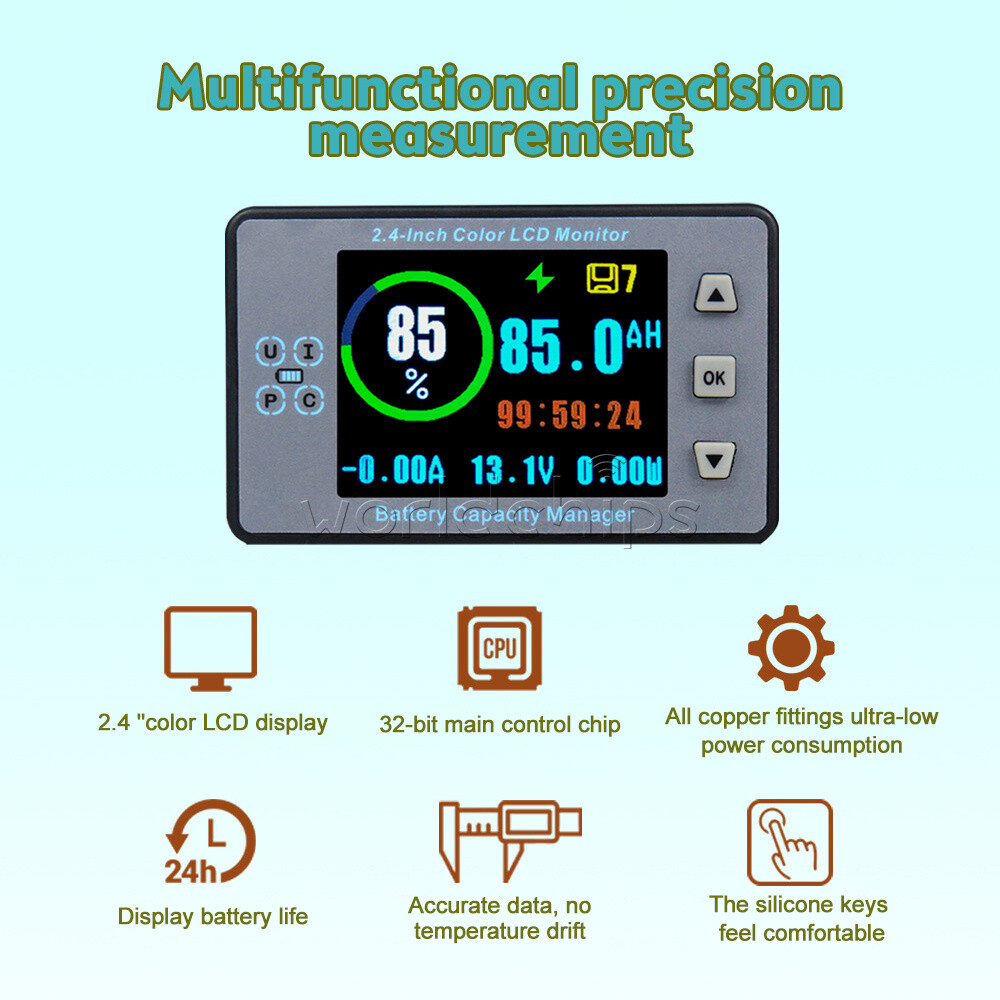 2.4 inch Bluetooth Voltage Current Capacity Meter Battery Coulometer DC 8-100V