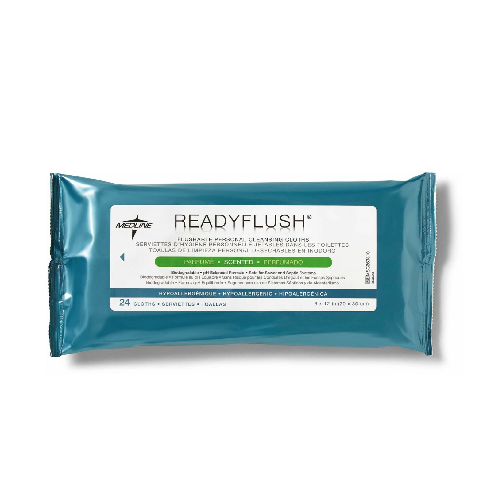 *24-Pack* Medline ReadyFlush Flushable Personal Cleansing Cloths Wipes MSC263810