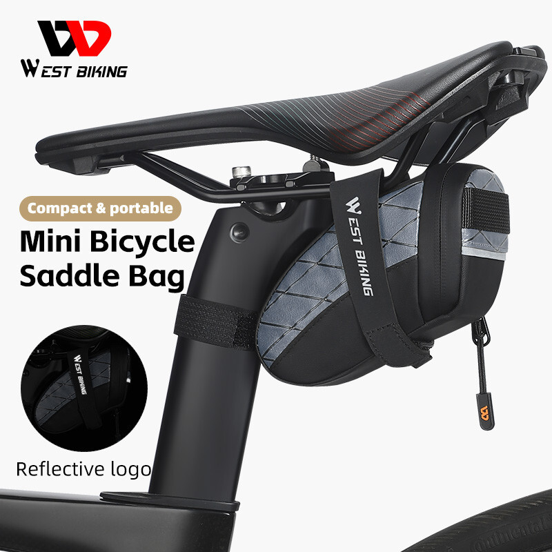 WEST BIKING Bicycle Saddle Bag Reflective MTB Road Bike Mini Tool Bag Gray 0.3L