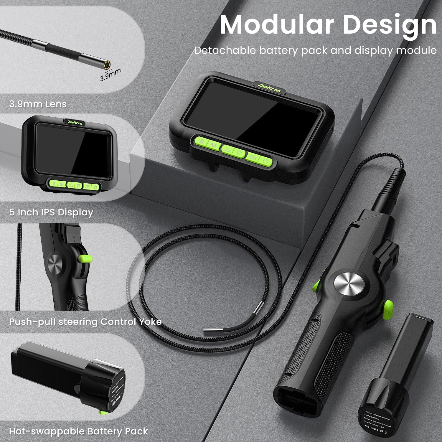 Two-Way Articulating Borescope with Light, 3.9mm Articulating Probe Industria...