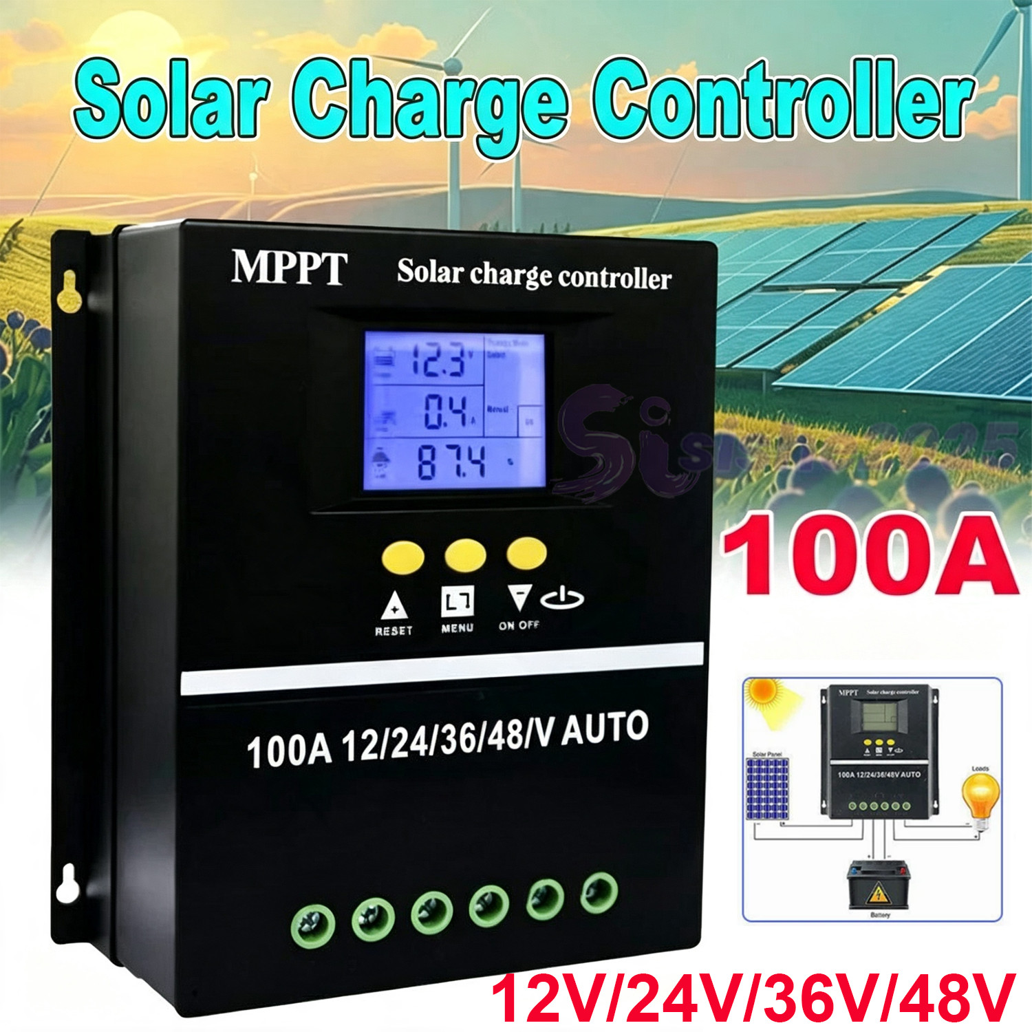 4000W MPPT Solar Charge Controller 100A/12V 24V 36V 48V USB Battery PV Regulator