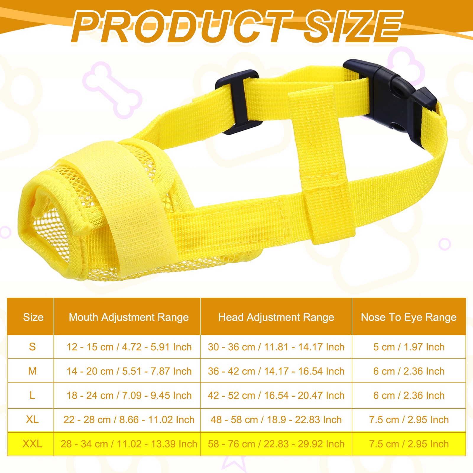 Dog Muzzle, Soft Mesh Muzzle Mouth Guard Cover(Yellow, XXL)