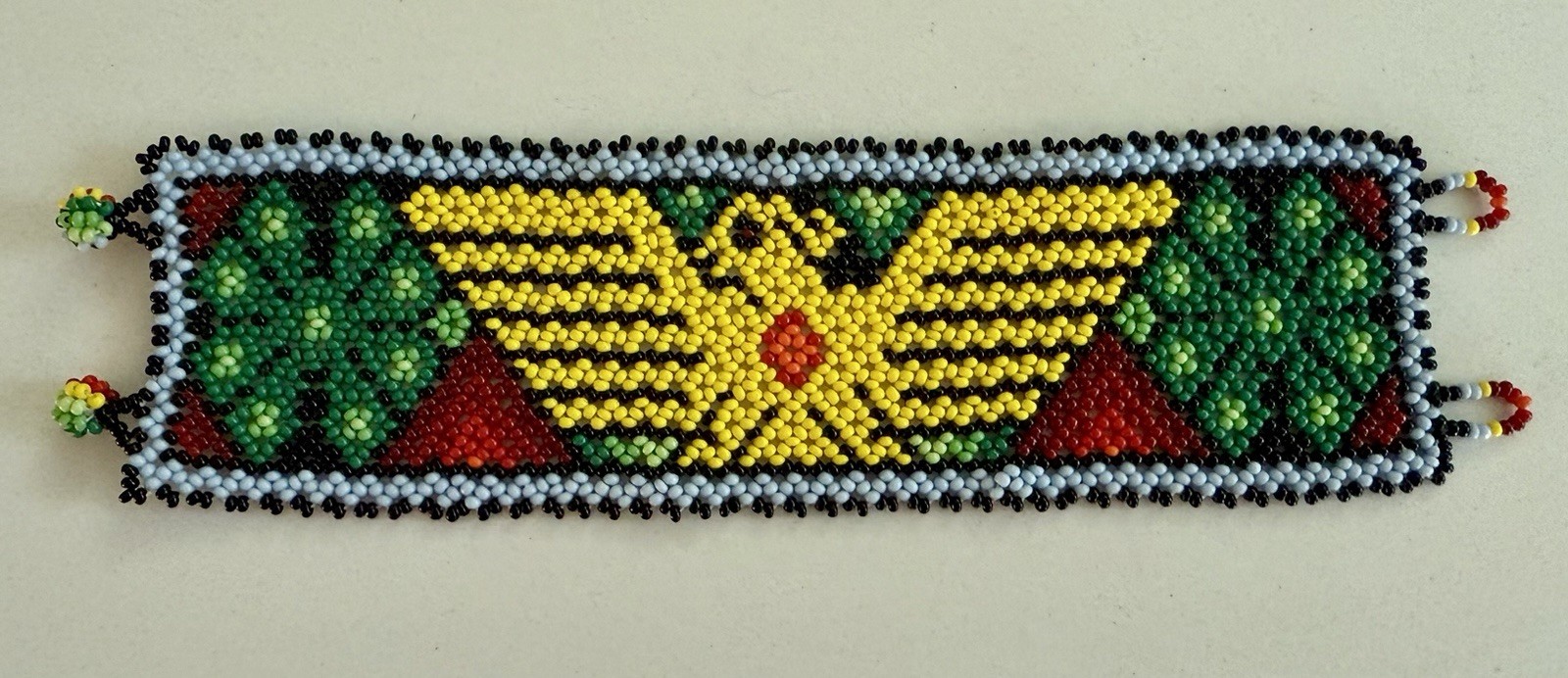 Mexican Handmade Seed Bead Wide Yellow Bird Bracelet