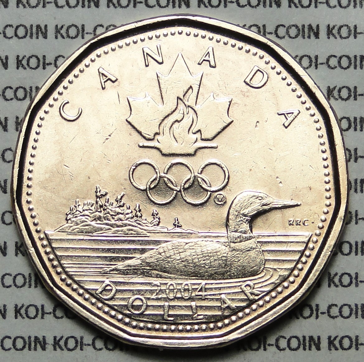 Canada 2004 Lucky Loonie Olympics $1 dollar coin Olympics flame logo circulated