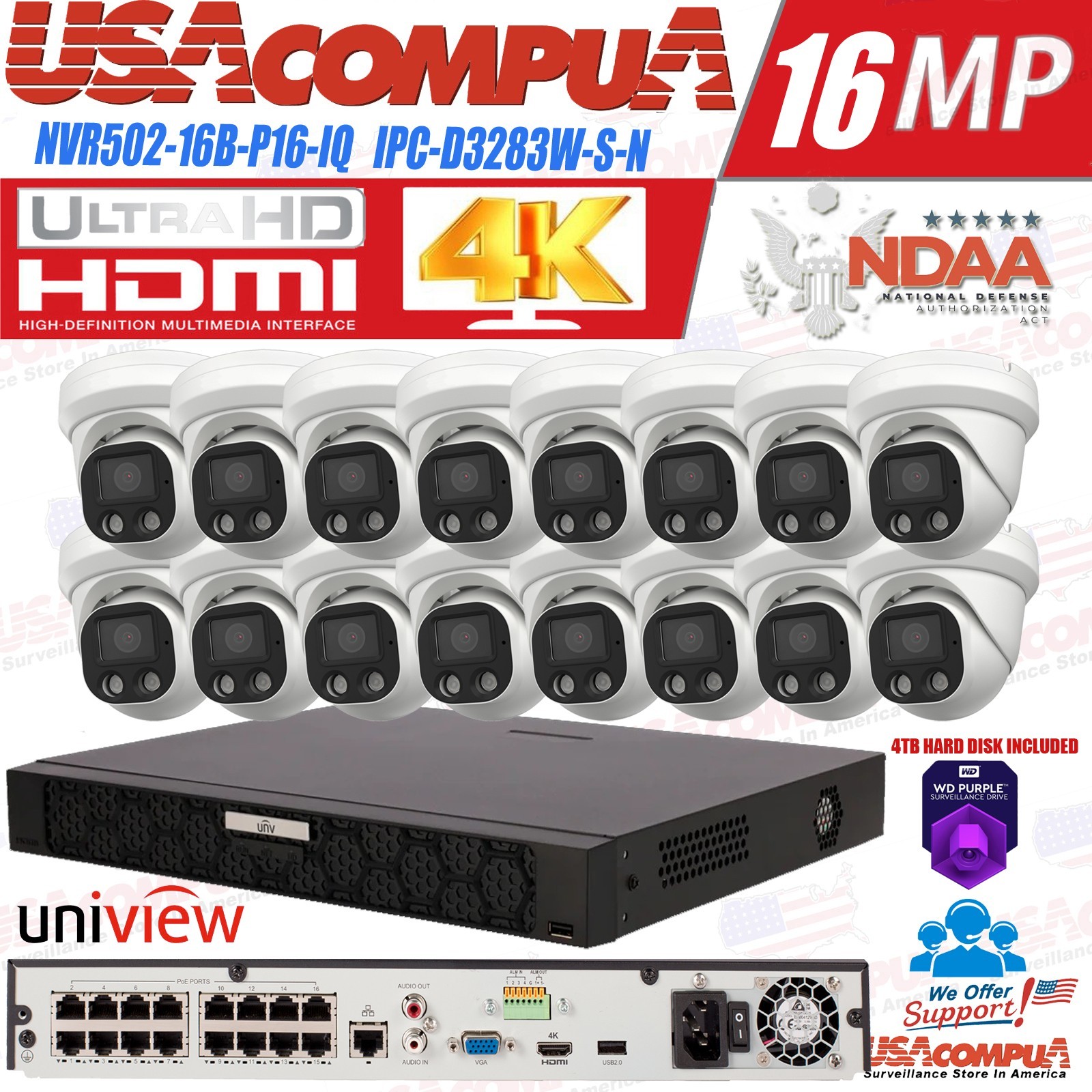 UNIVIEW 16CH 4K NVR NDAA Network Uniview 12 x 4K Audio IP Camera Security Kit