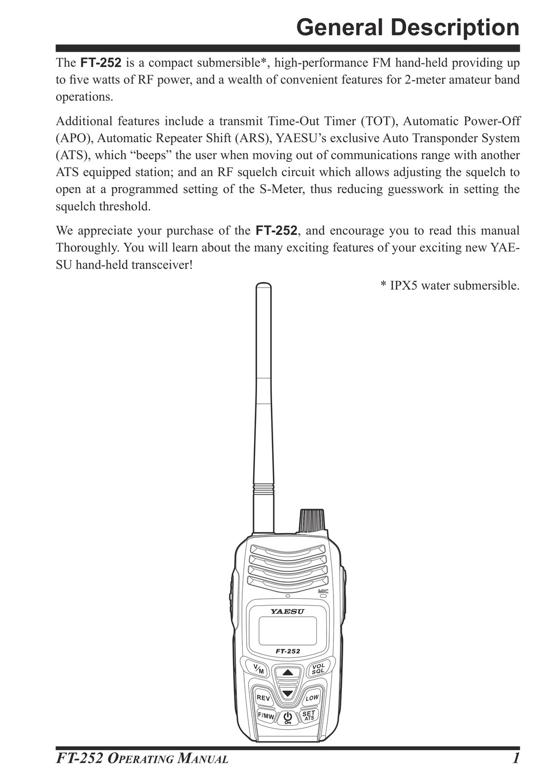 Yaesu FT-252 — Operating Manual Guide Documentation — 68 Pg — Half Size 5.5x8.5