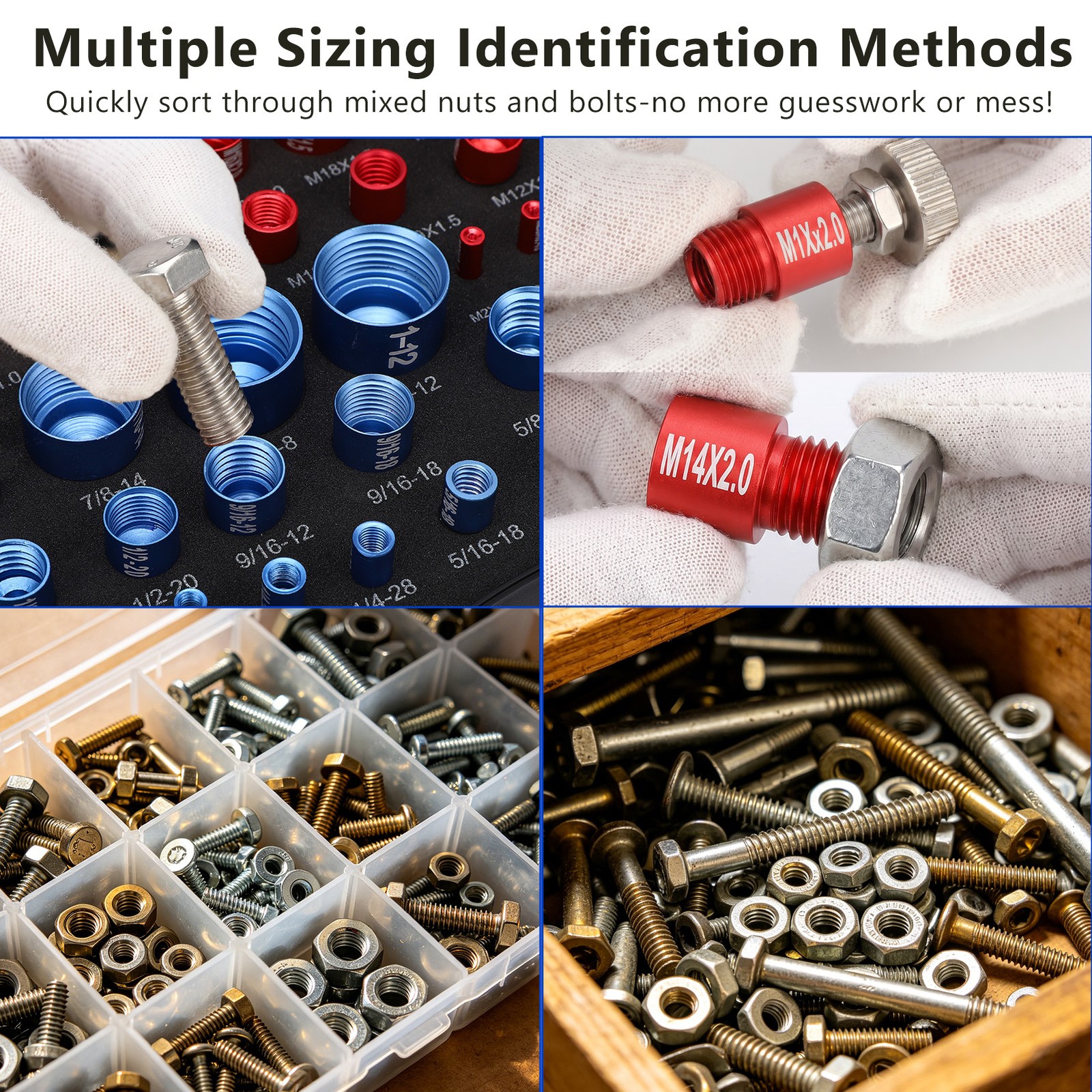 52pcs Inch & Metric Set Nut & Bolt Thread Checker Identifier Thread Gauges Box