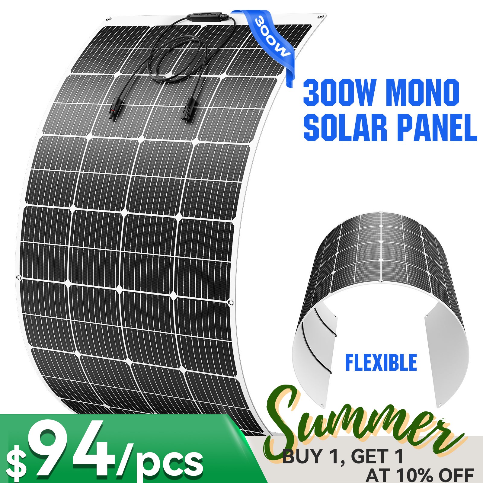 300W Flexible Solar Panel Mono 12V Portable Power Camping Home RV Battery Charge