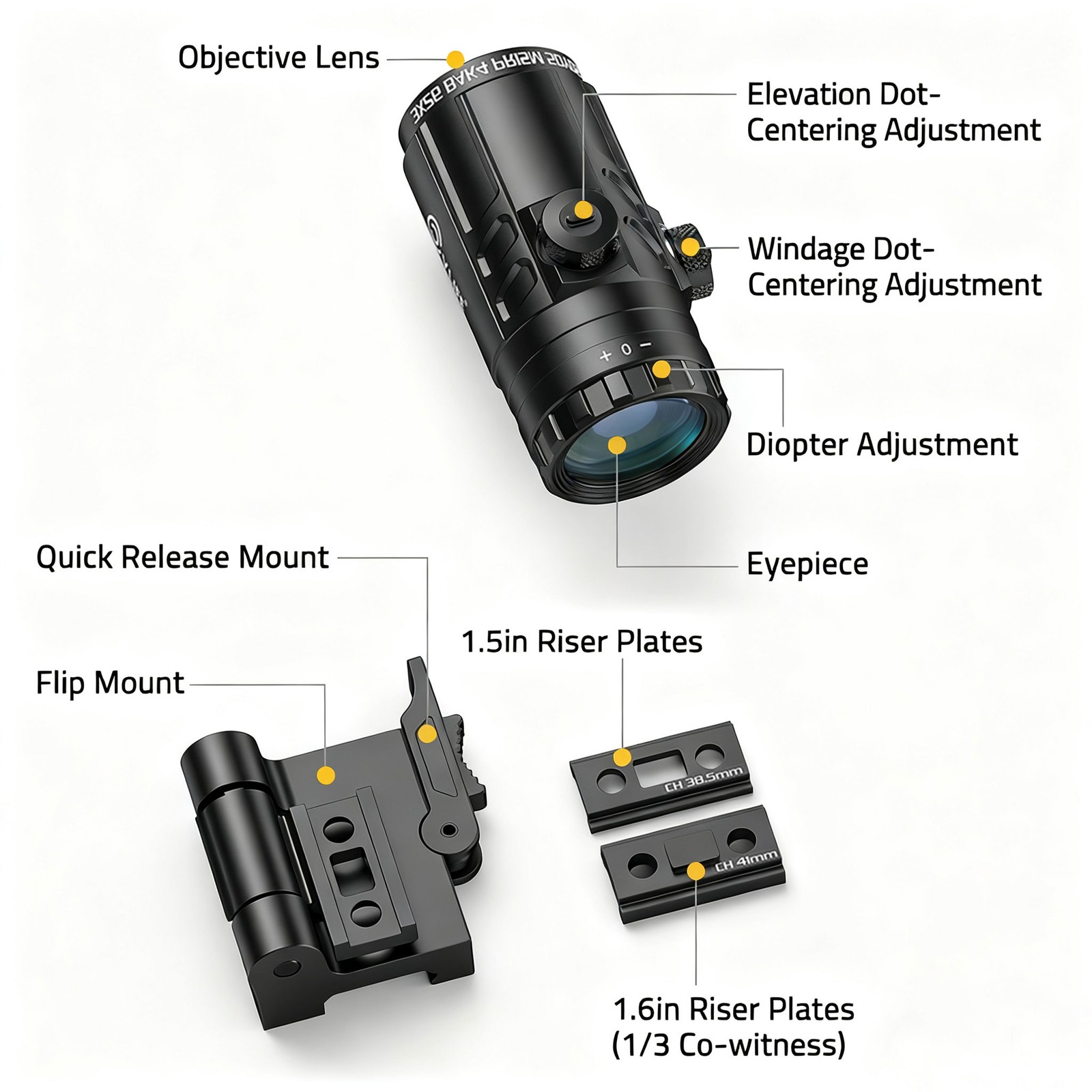 3X Flip to Side Quick Release Mount Red Dot Sight Magnifier Shockproof - Black
