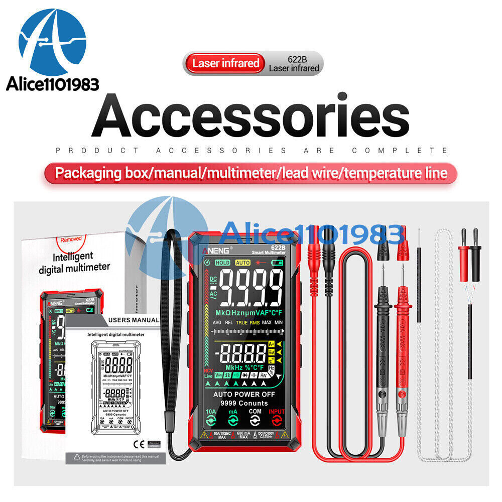 ANENG 622B Digital Smart Multimeter Auto Range DC/AC Meter infrared Laser Lamp