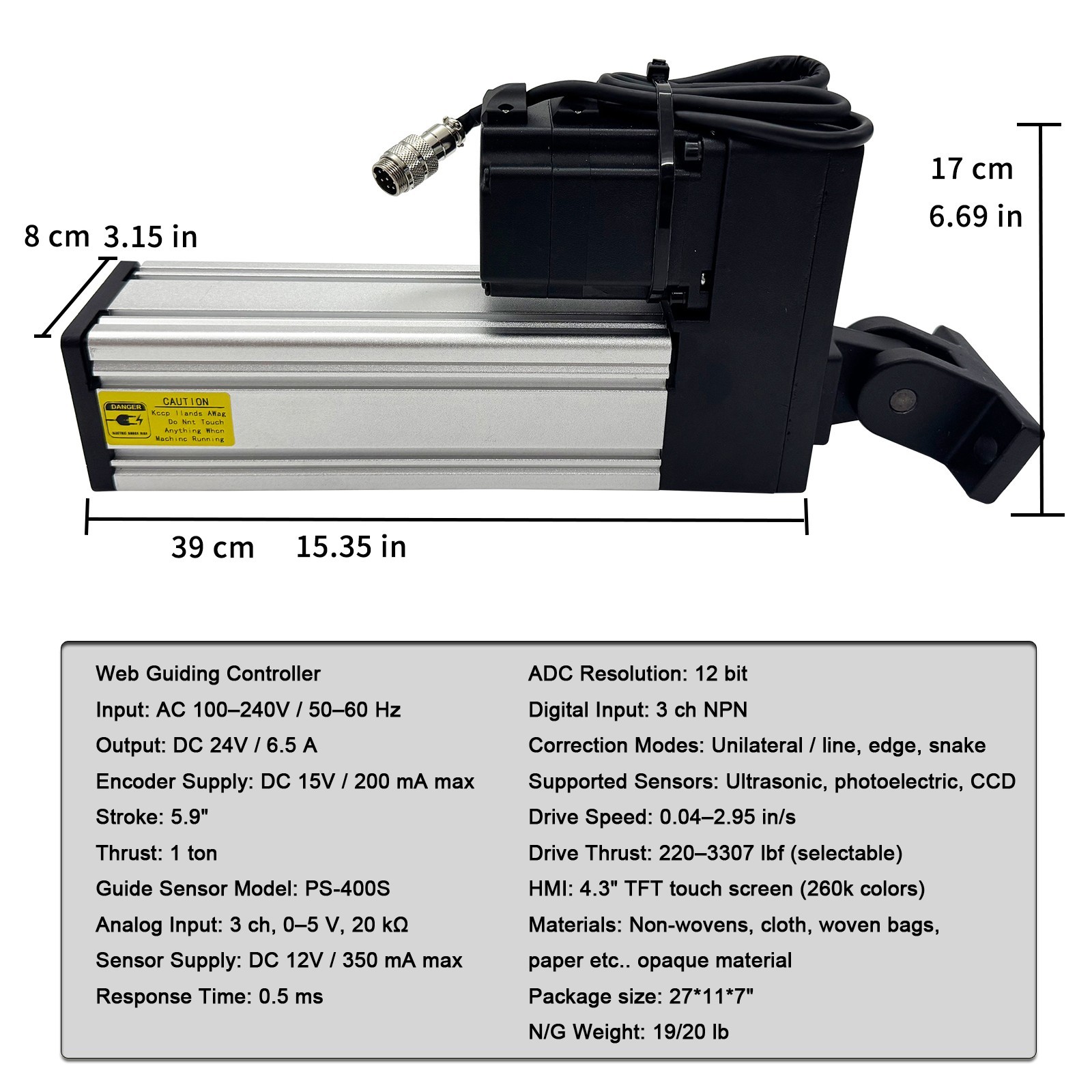 Servo Edge Position Control System (EPC-A12, 100-240V, 1T Thrust, 150mm Stroke)