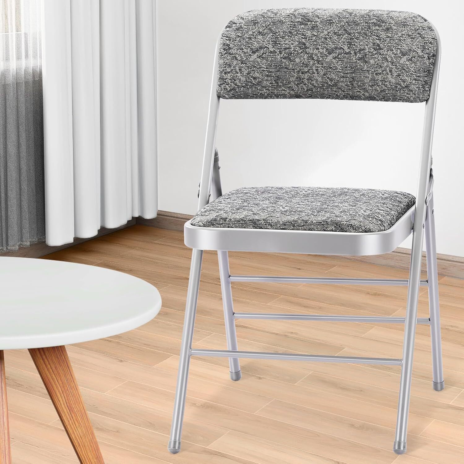 2 Pack Folding Chairs with Fabric Padded Cushion and Back, Grade Metal Chairs