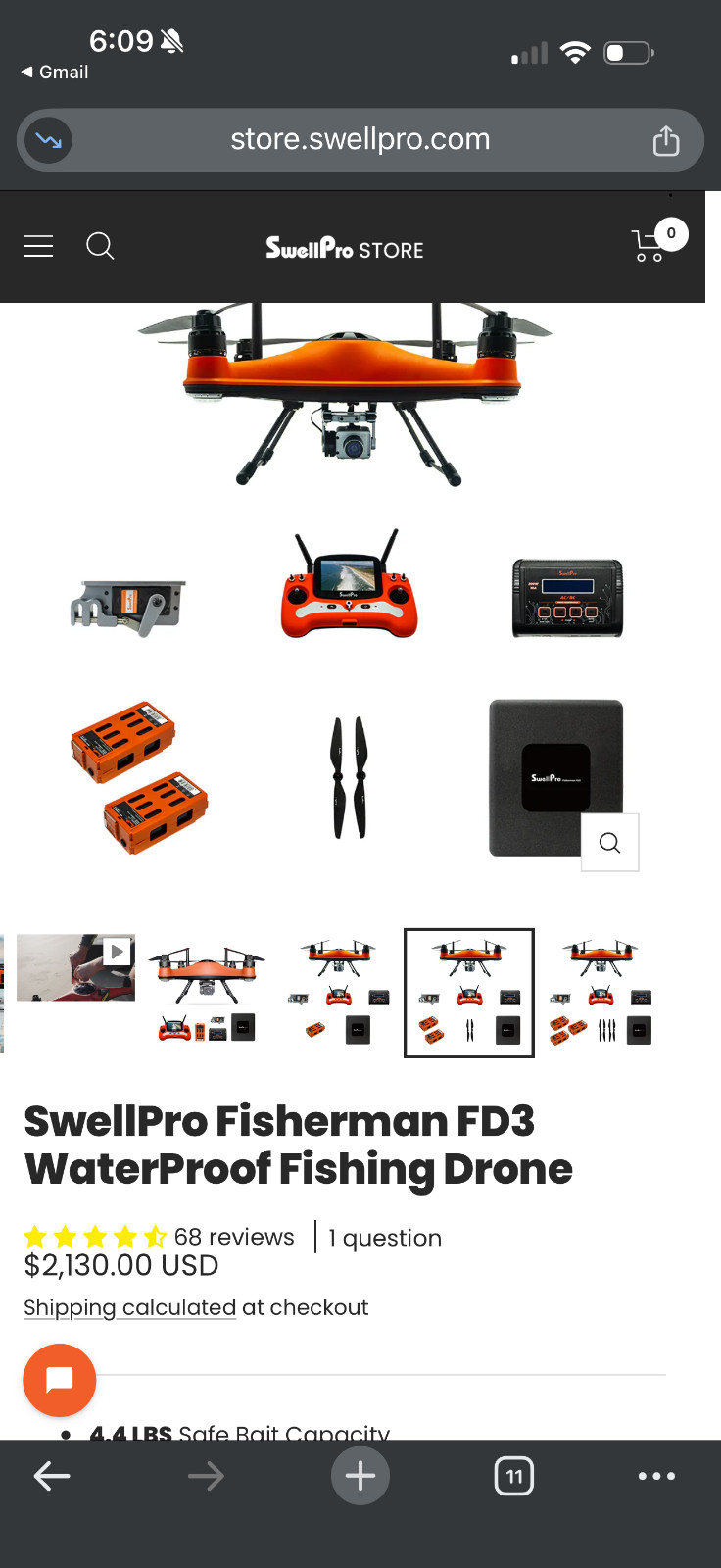 SwellPro Fisherman FD3 Fishing Drone + 4K Camera & Bait Release 4.4LBS Payload