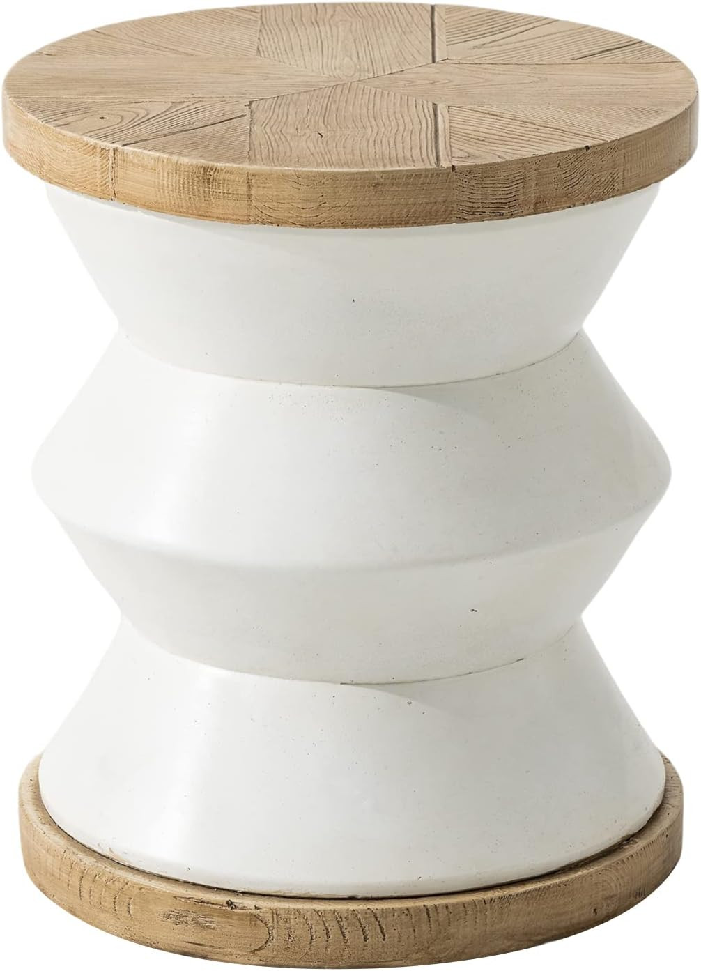 White Outdoor Side Table, round Mgo Concrete End Patio Side Table, Lightweight C