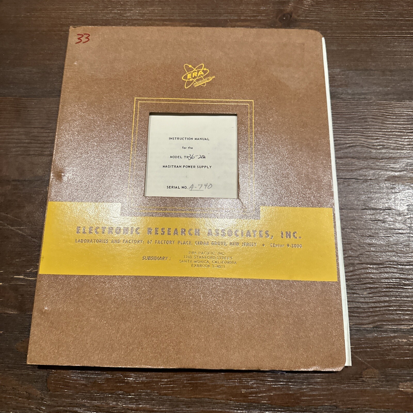 Electronic Research TR36-20M Magitran Power Supply Instruction Manual A-740