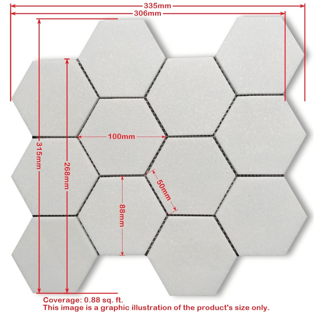 K34XH 4" Hexagon Italian Bardiglio Gray Dark Grey Marble Mosaic Tile Honed