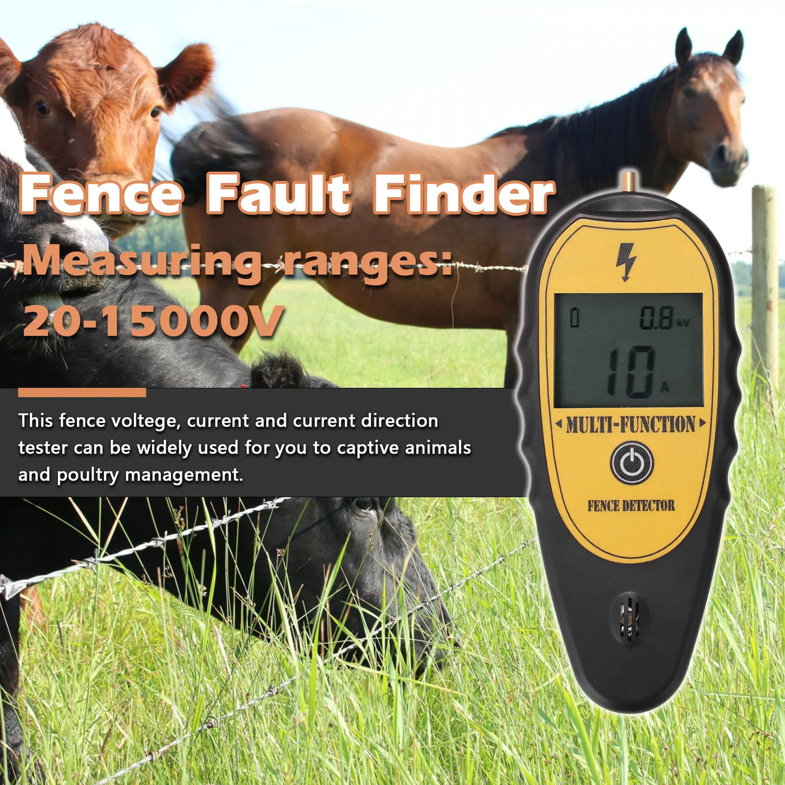 200-15000V Ranch Fence Digital LCD Display Voltege Current Direction Tester