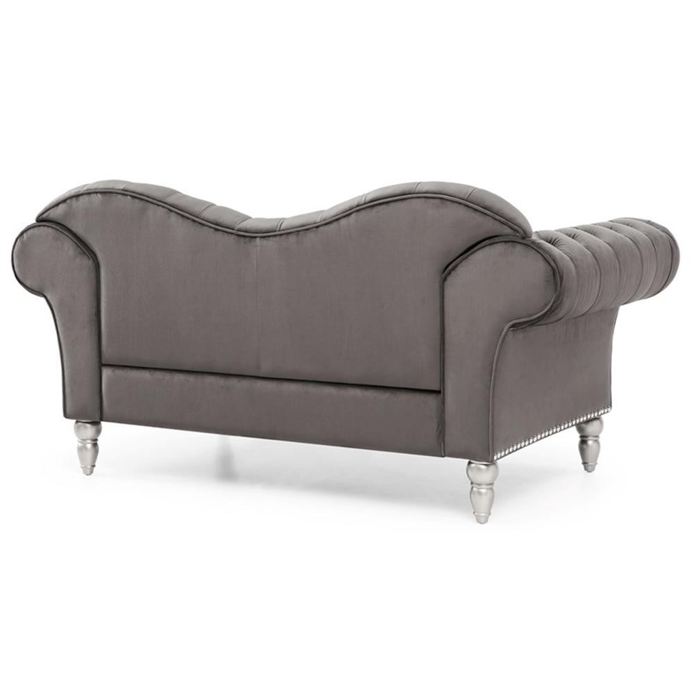 Maklaine Traditional Upholstery Velvet Loveseat in Dark Gray