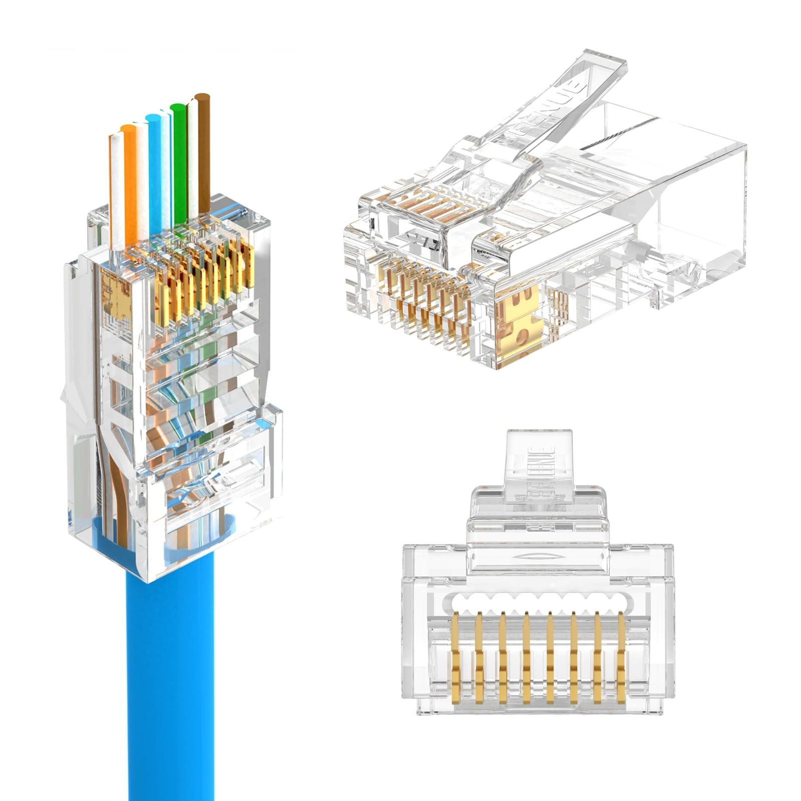 RJ45 Connector Pass Through Cat5E Modular Plug Network Adapter Cable 50 PCS