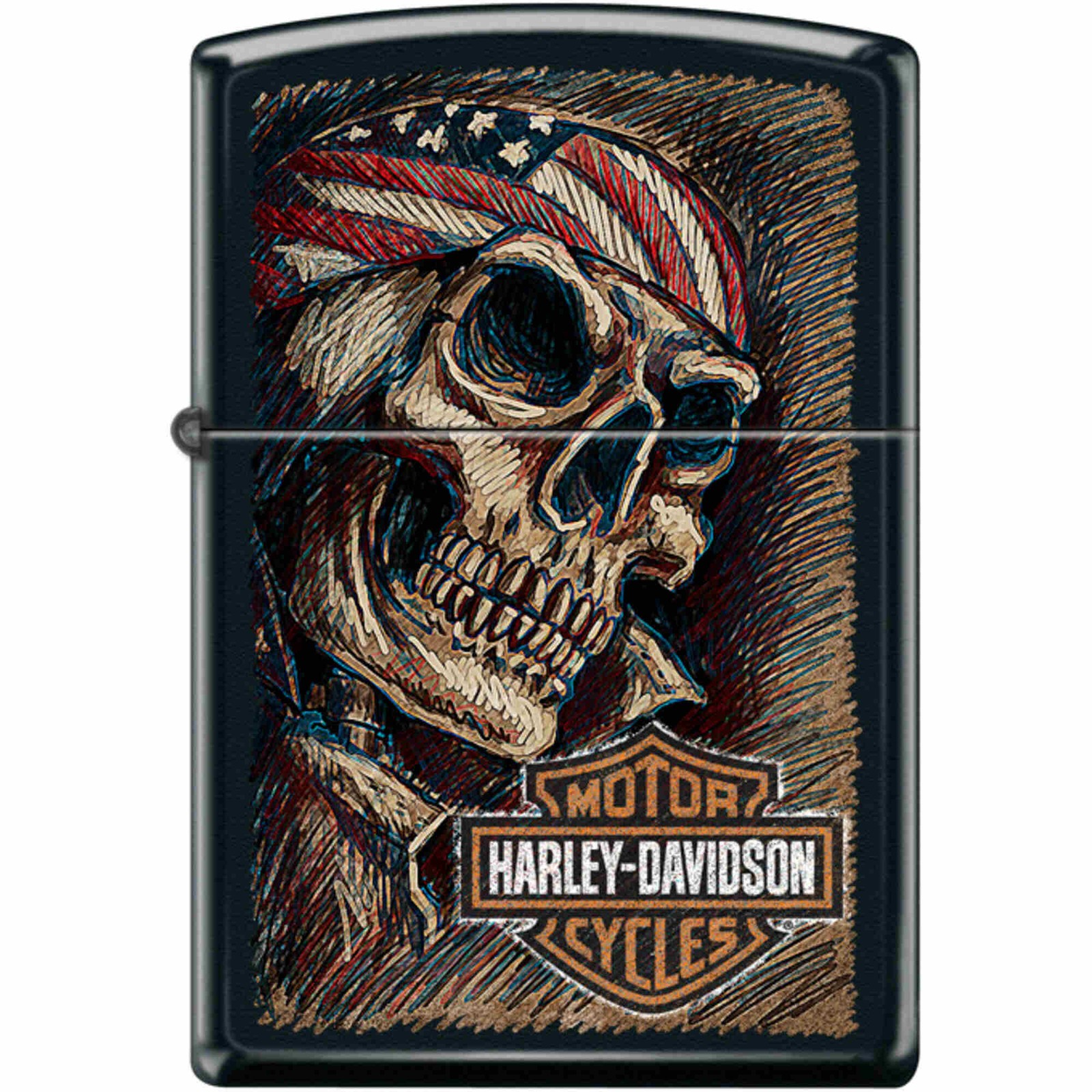 Zippo Windproof Pocket Lighter Harley Davidon Skull Black Matte Metal XC463