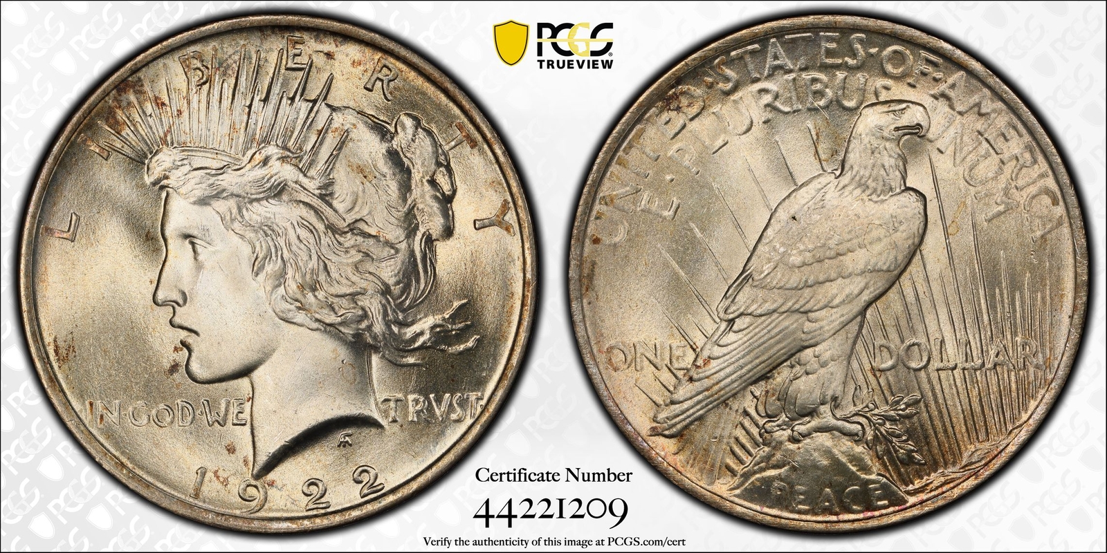 1922 P Peace Silver Dollar PCGS MS-66