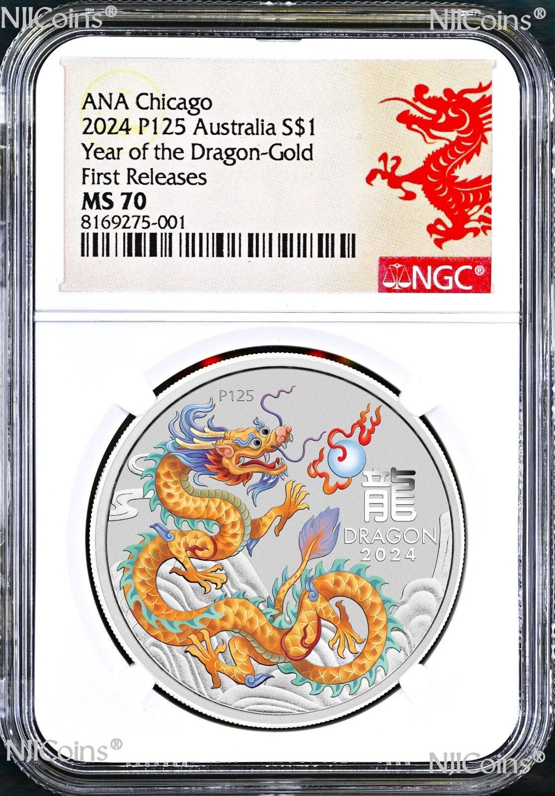2024 Silver Lunar Year Dragon GOLDEN NGC MS 70 1oz $1 ANA CHICAGO WFM Money Fair