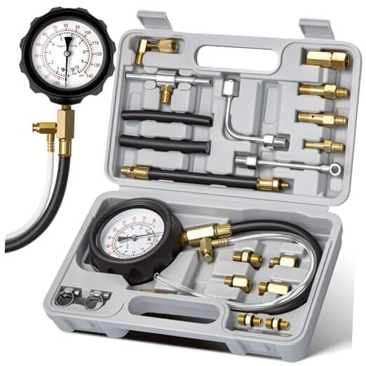 Fuel Pressure Tester Kit 0-140PSI with Adapters for Cars, Trucks, ATVs, Fuel