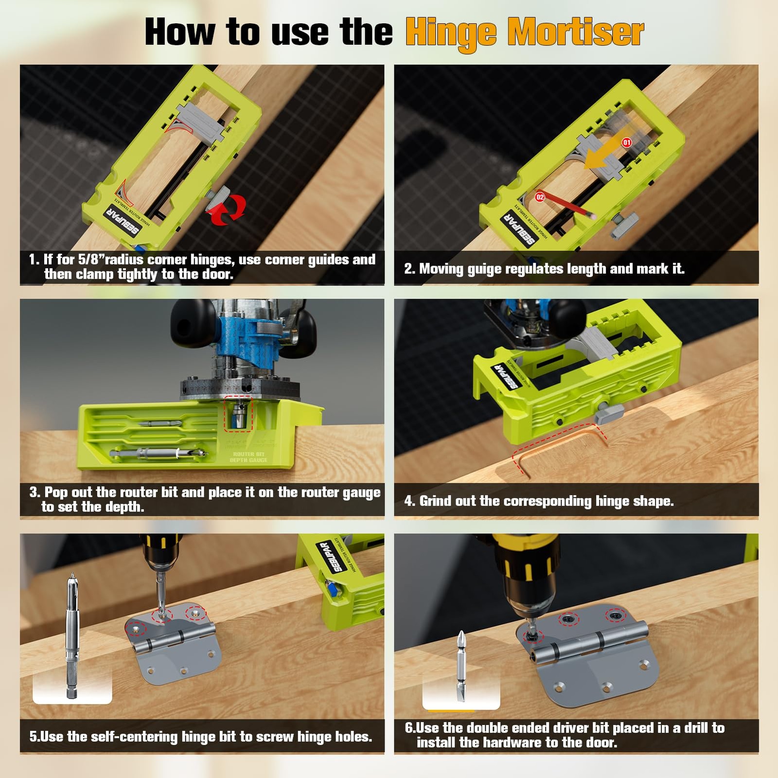 Door Hinge & Latch Installation Kit, Mortiser Template, Green