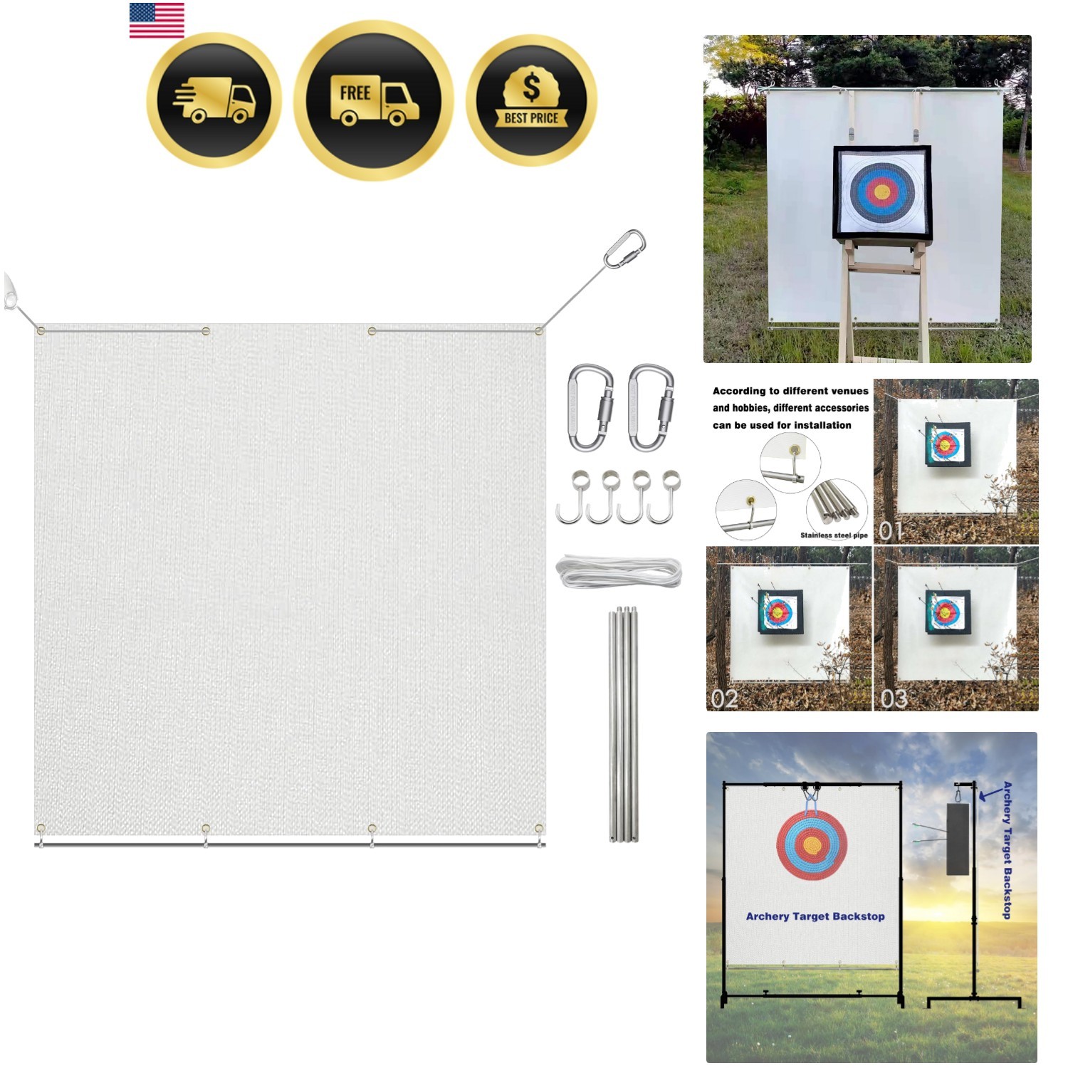 Archery Target Backstop Net 5x5ft White Camouflage Archery Backstop Gear
