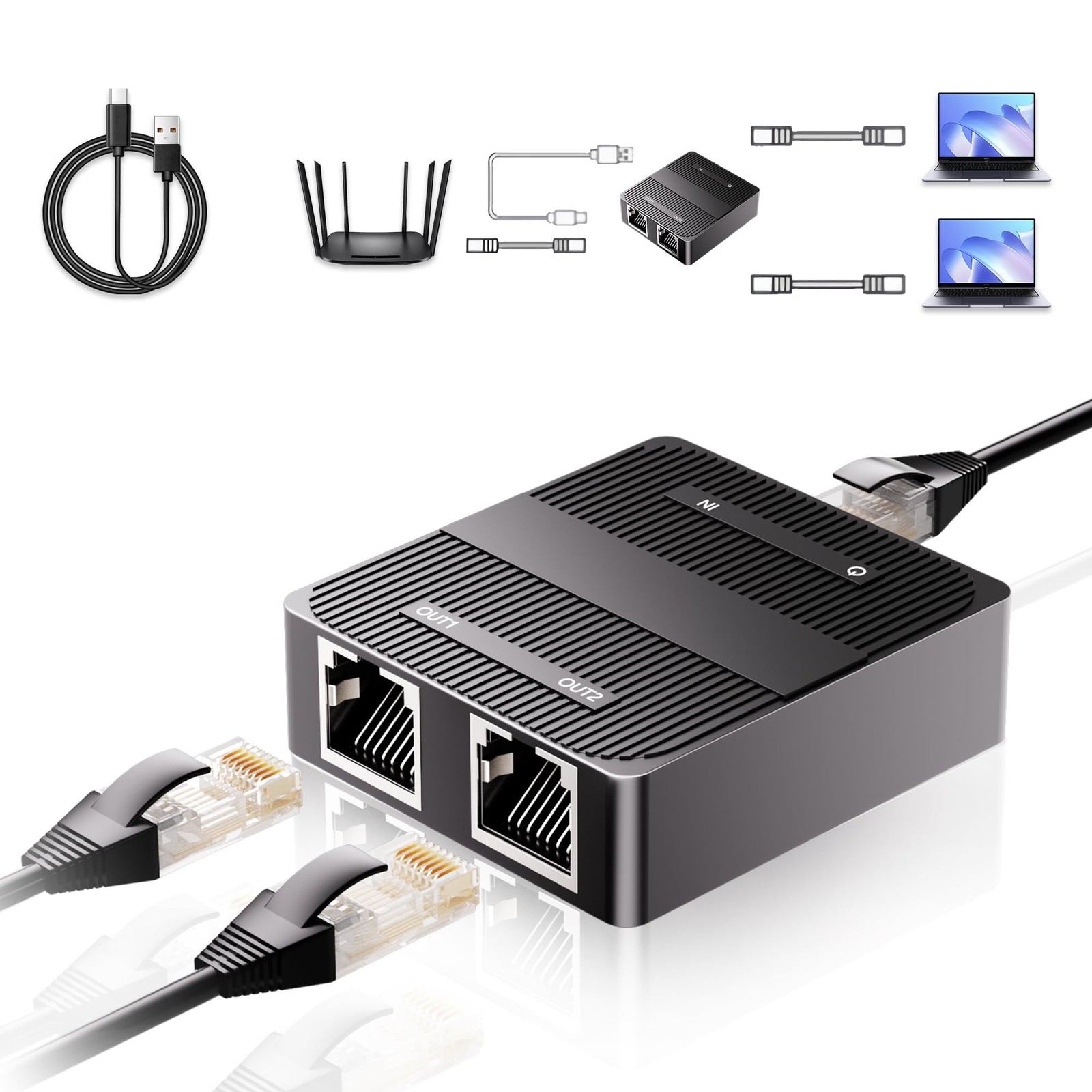 1 to 2 Gigabit Ethernet Splitter 3 Port 1000Mbps Network Switch LAN RJ45