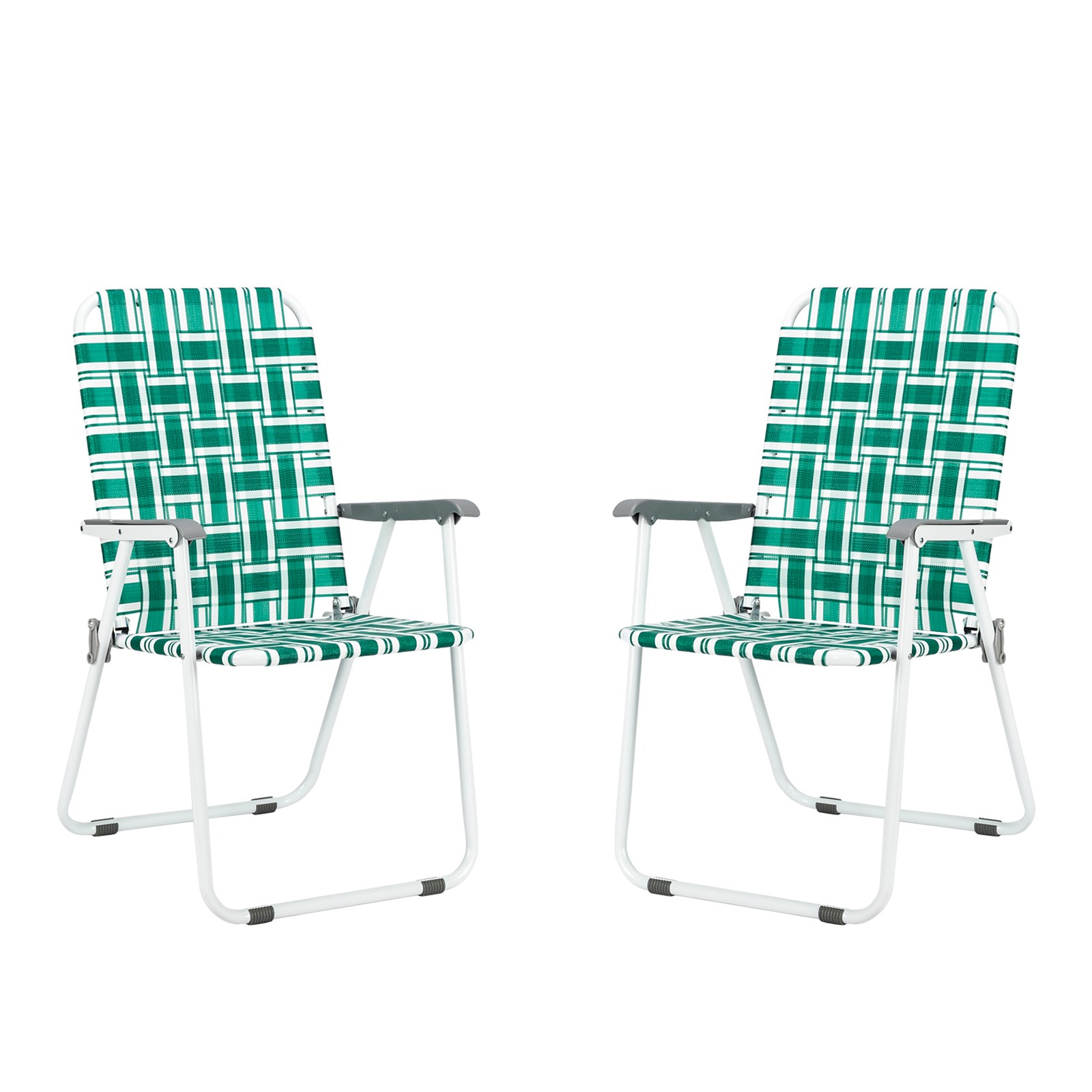 2pcs Portable Steel Tube PP Webbing Folding Beach Chair Light Green Strip