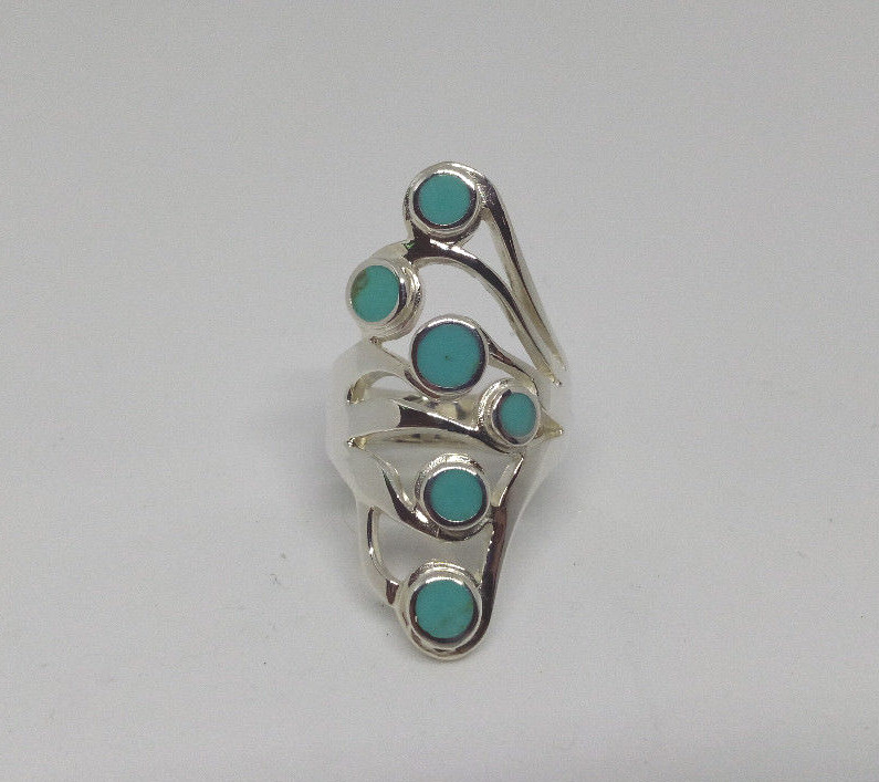 Sterling SilverTurquoise Resin Flower Design Statement Ring, Size 7,8,9available