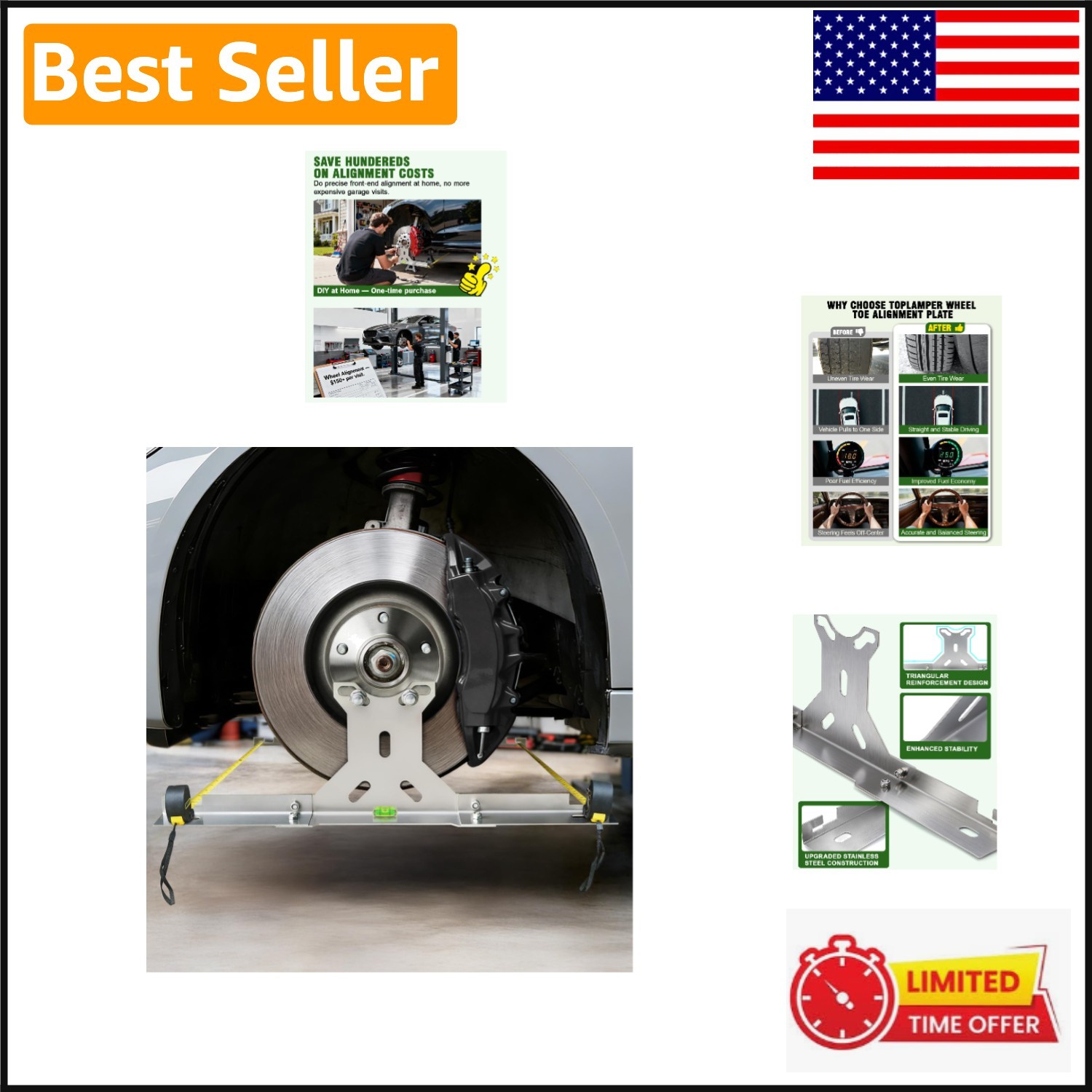 Quick Front-End Toe Check Tool - Portable Stainless Steel Kit for Cars & Trucks