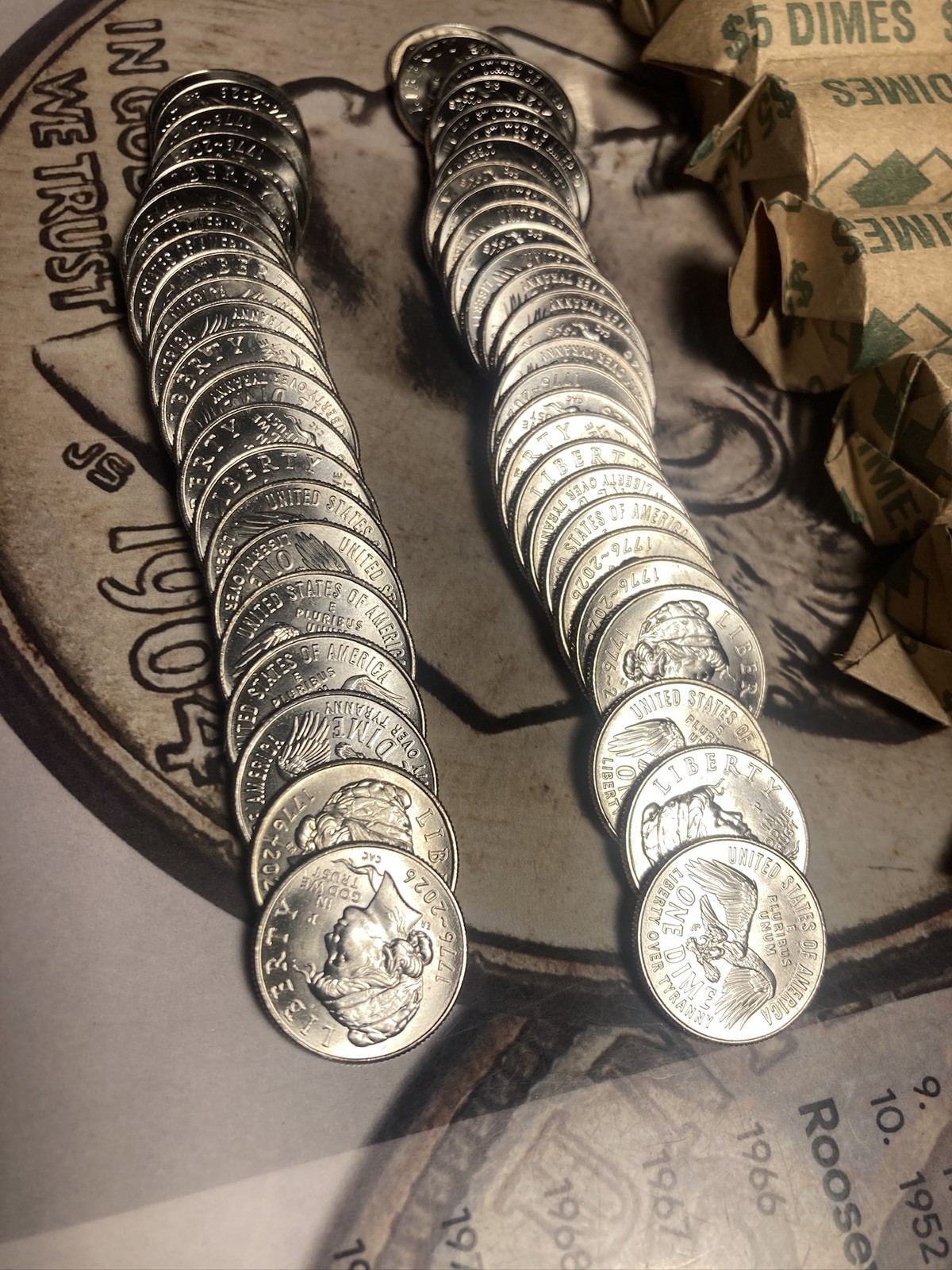 2026-P Dime Roll 250 EMERGING LIBERTY 1776–2026 Uncirculated 50 coins