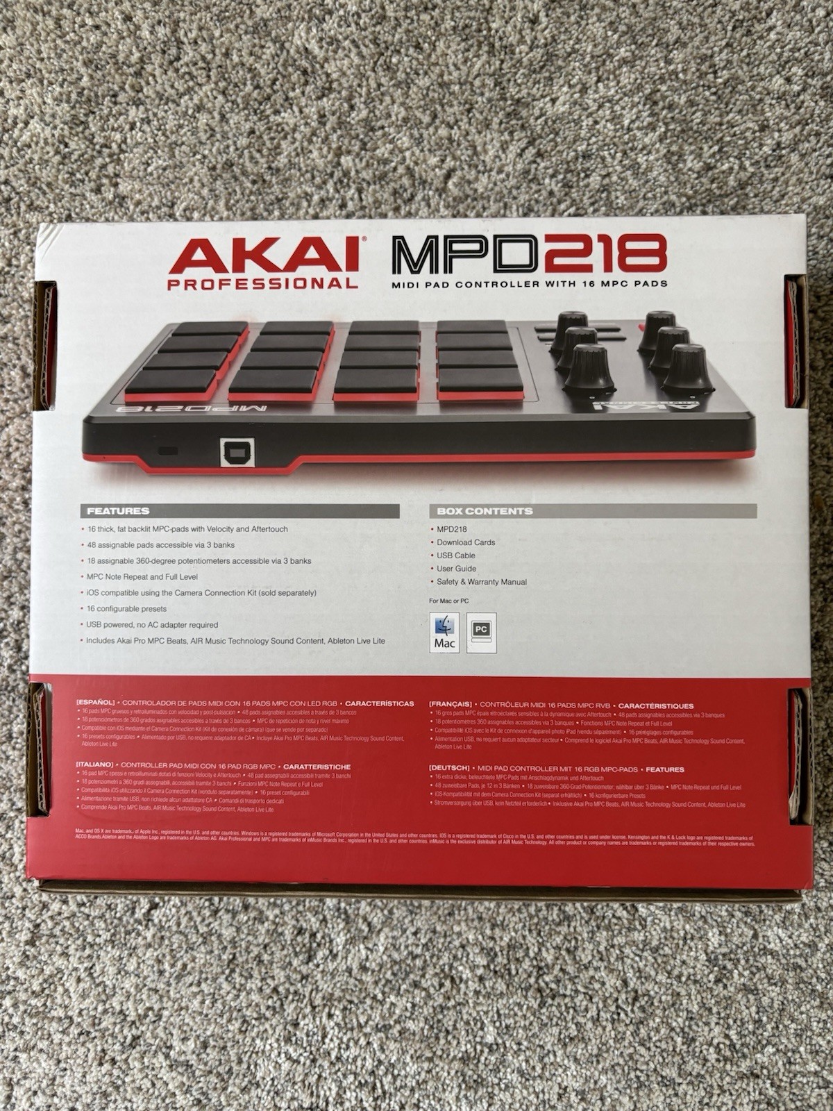 Akai Professional MPD218 16-Pad USB Powered MIDI Pad Controller, USB Port