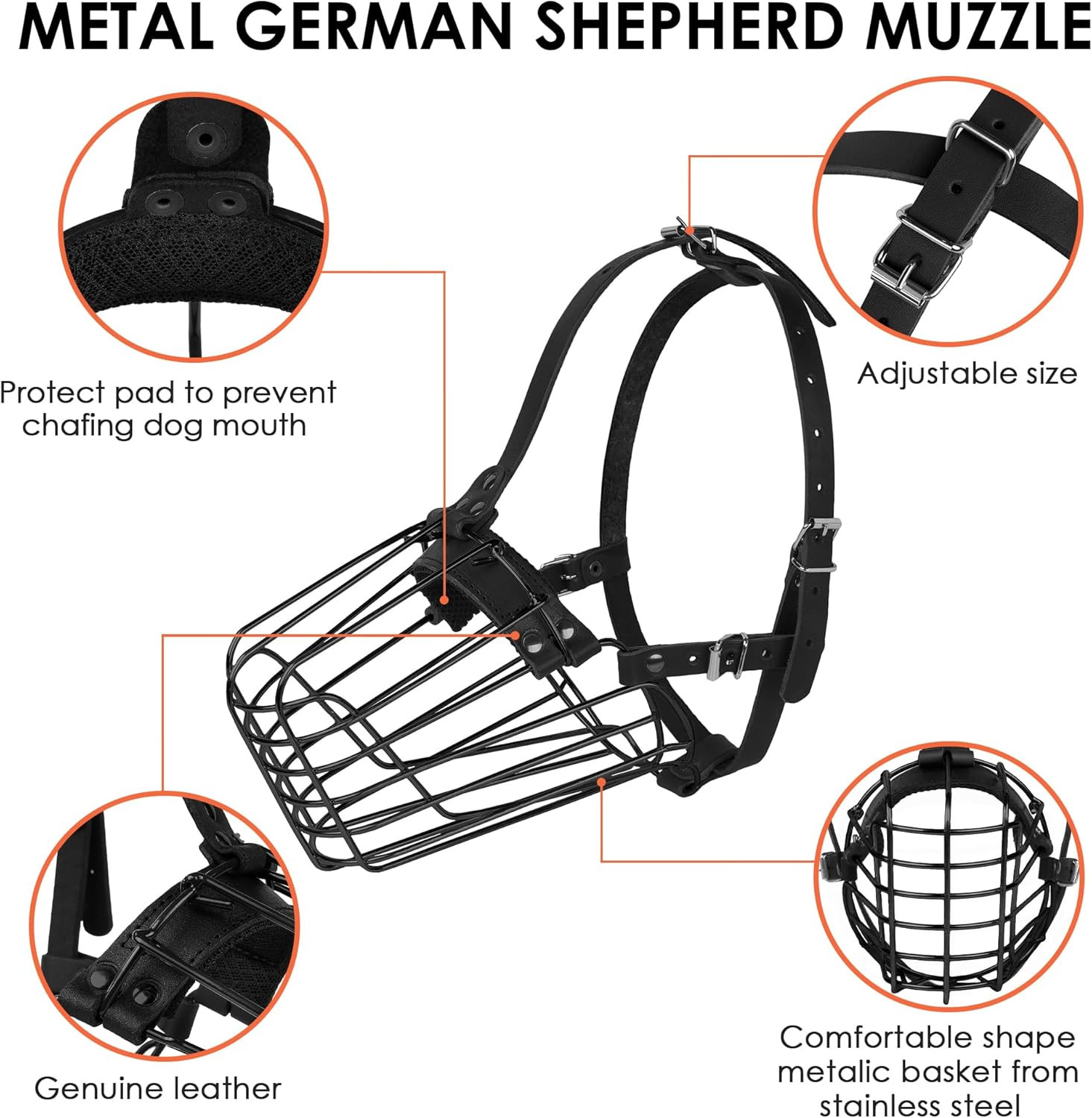German Shepherd Dog Muzzle Metal Basket for Medium Large Dogs Adjustable Durable